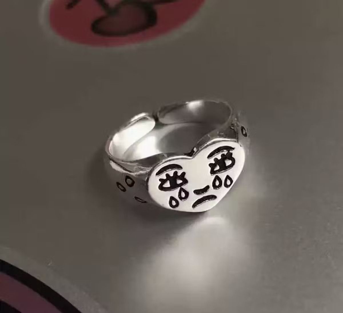 Japanese Brand × Streetwear × Vintage Sad Face Crying Heart Ring | Grailed