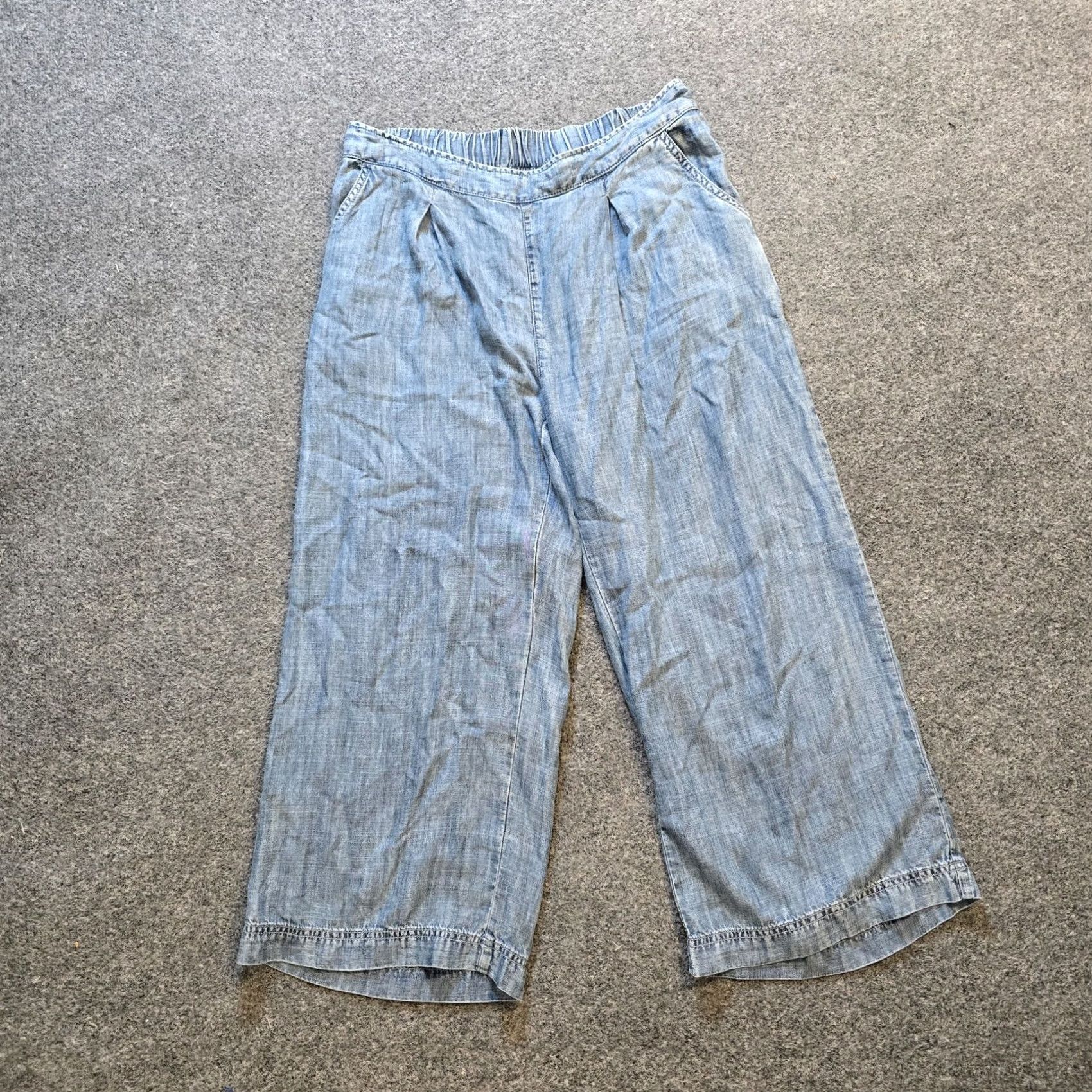 Vintage Hatley Pants Womens Medium Blue Wide-Leg Lyocell Pull On Cropped Casual Size 32" / US 10 / IT 46 - 2 Thumbnail