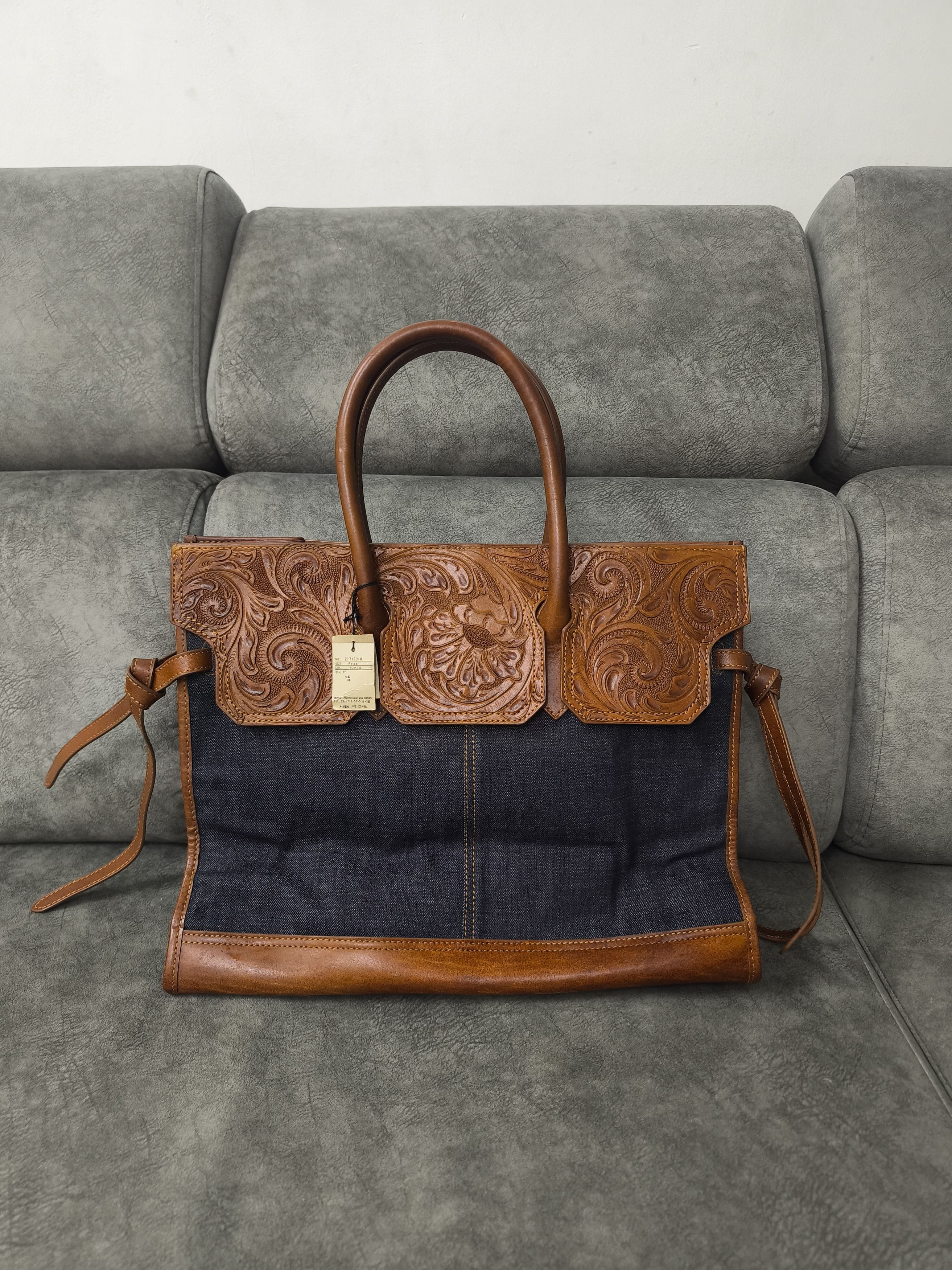 Goa Carved Denim Bag Inspired Birkin Hermes