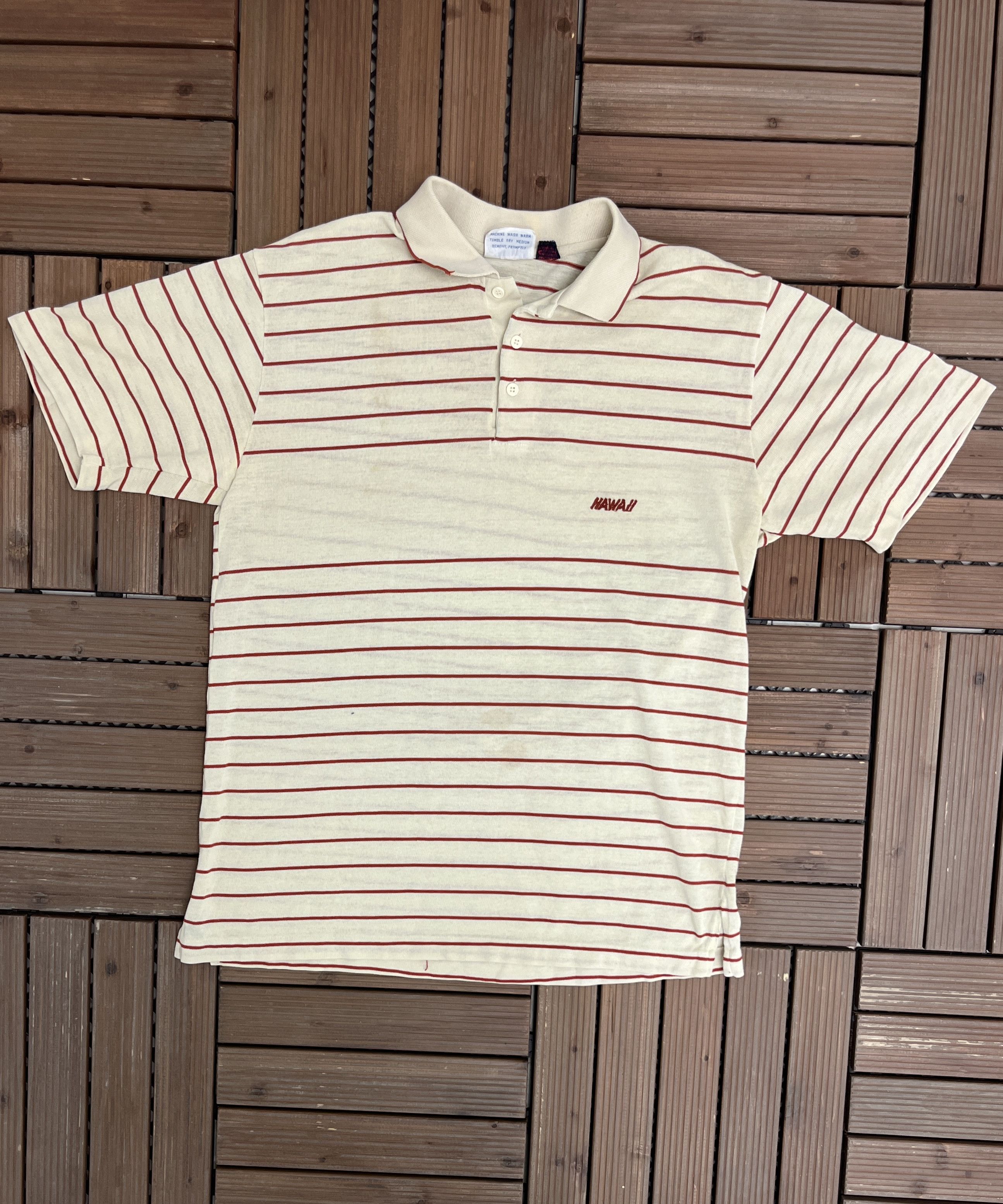 Vintage Hawaii Embroidered Vintage Beige Striped Collared Shirt Size US XL / EU 56 / 4 - 1 Thumbnail