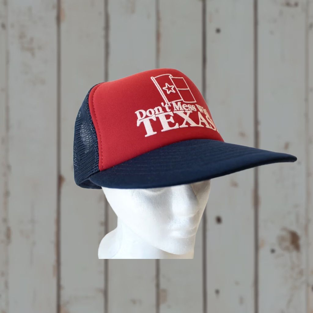 Vintage VINTAGE Otto Hat Adjustable Red Don Mess With Texas Trucker White Blue Flag Lone Star Size ONE SIZE - 1 Thumbnail