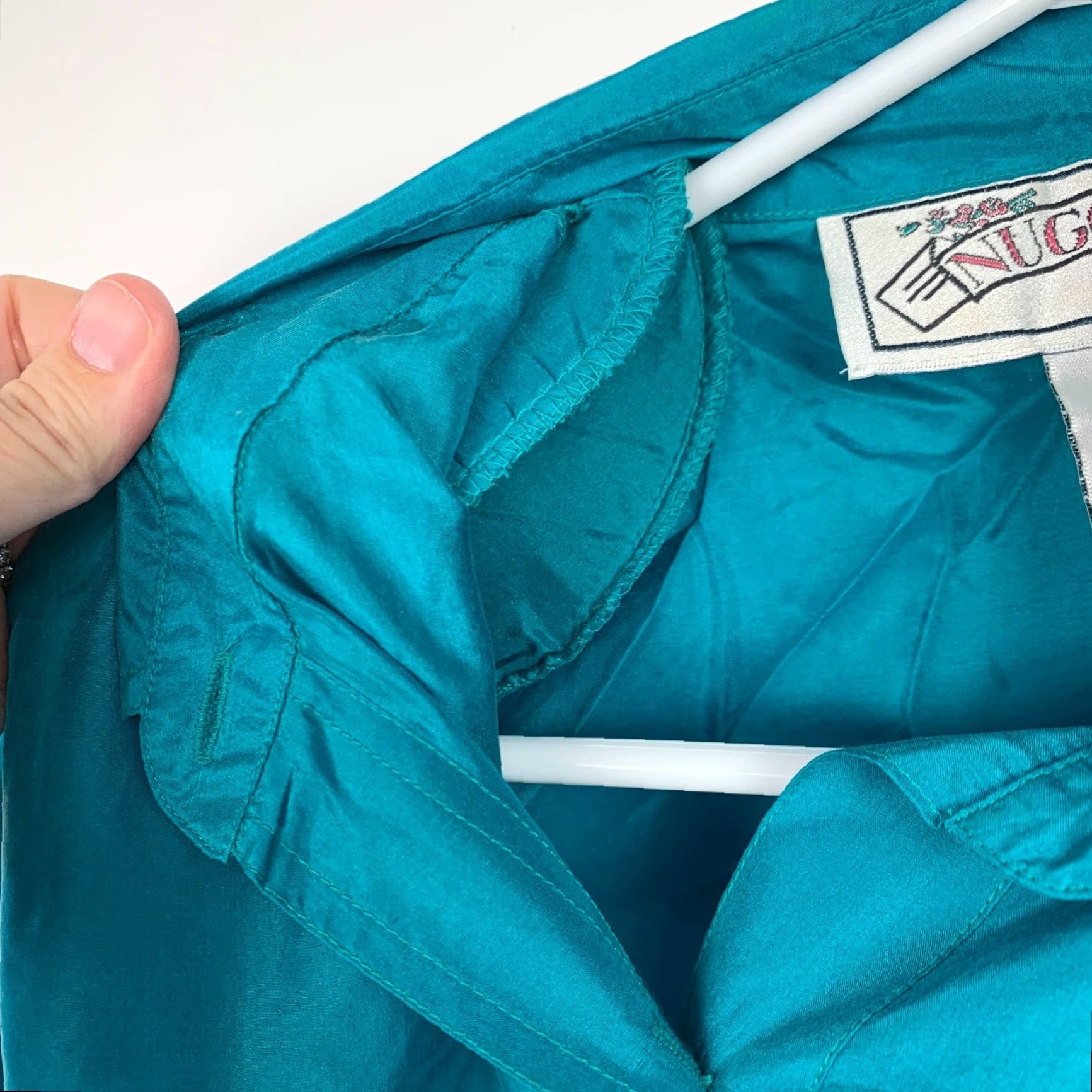 Vintage VINTAGE Nuggets Silk Fringe Button Up Shirt Top Blouse Womens Small TEAL Silk 1990s Grunge Shirt Mens? Size S / US 4 / IT 40 - 5 Thumbnail