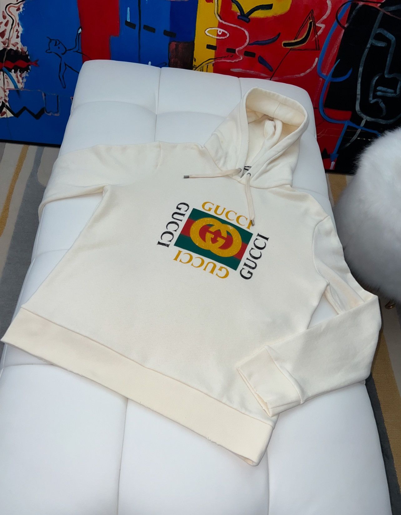 image of Gucci Vintage Logo Hoodie in Cream, Men's (Size 2XL)