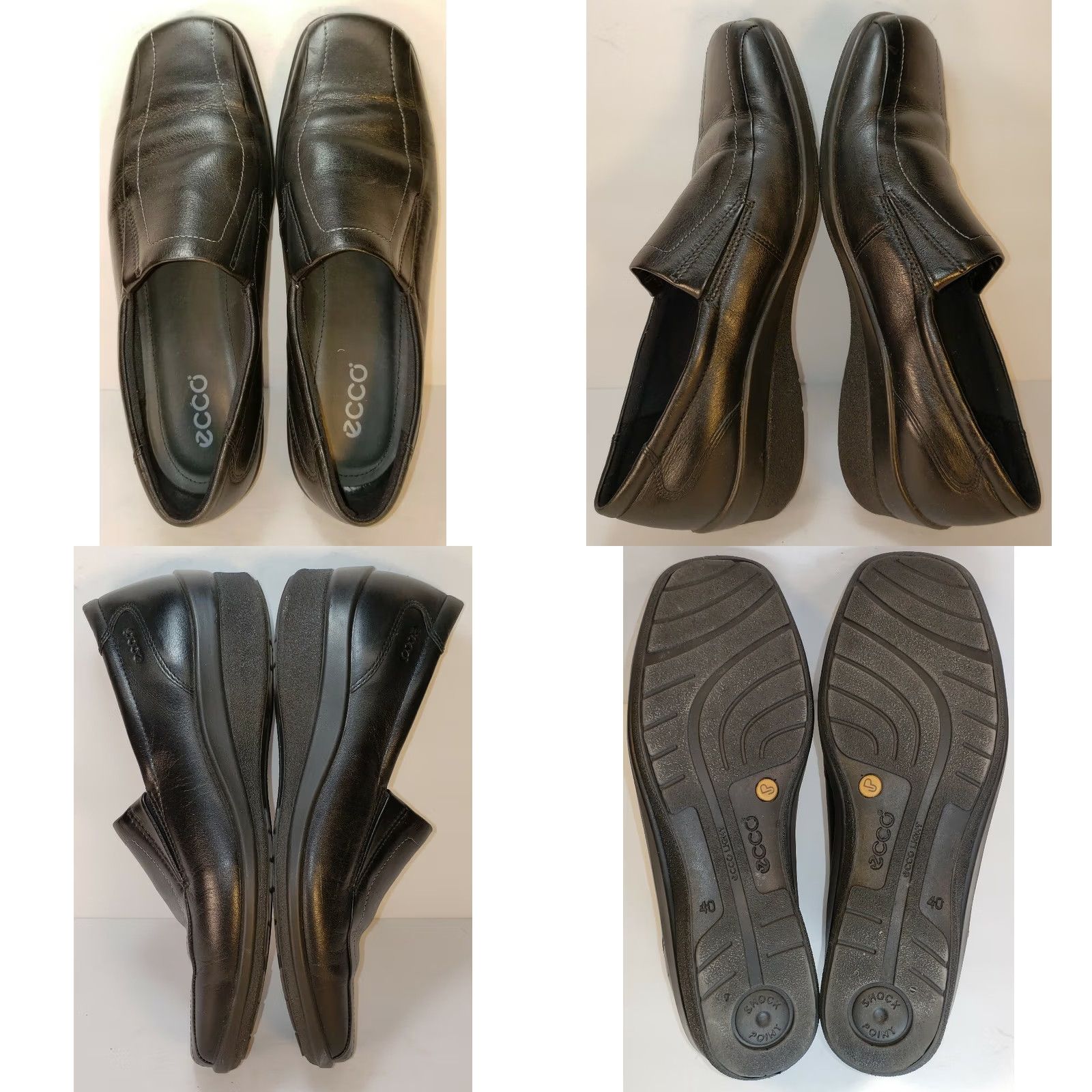 Ecco ECCO Women's Square Toe Wedge Slip-on Leather Black 9.5M 40EU Comfort Shoe Size US 8 / IT 38 - 8 Thumbnail