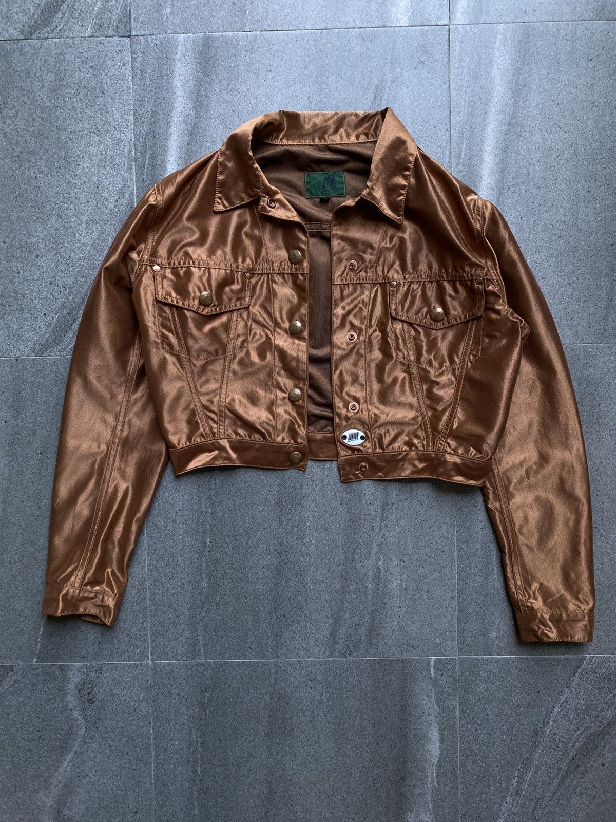 Jean Paul Gaultier Junior Gaultier Cropped Satin Trucker Jacket – Bronze Brown Size L / US 10 / IT 46 - 1 Thumbnail