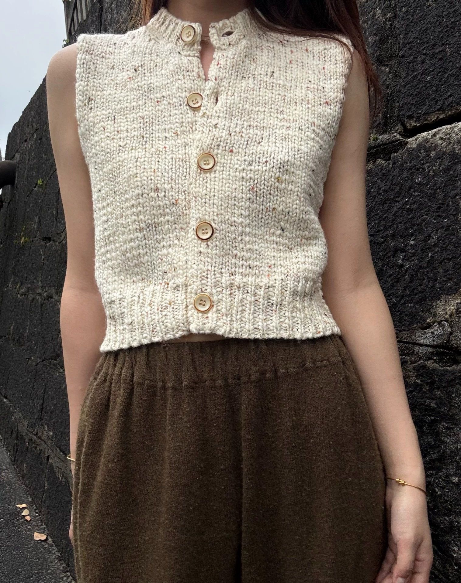 Other zooSelect Italian Thick-Thin Yarn Cream Cropped Vest Size ONE SIZE - 4 Thumbnail