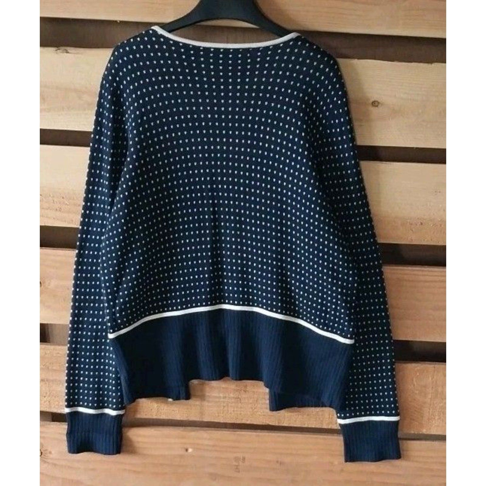Liz Claiborne Vintage 90s Liz Claiborne Womens Medium Navy/Cream Cardigan Size M / US 6-8 / IT 42-44 - 2 Thumbnail