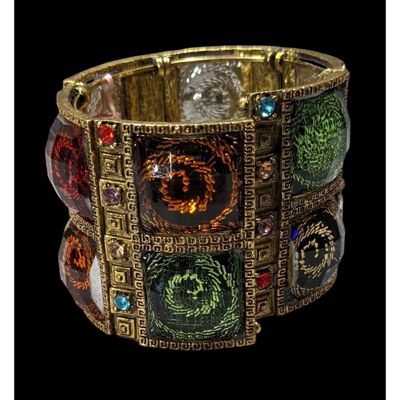 Other Fantasy Glam Rainbow Swirl Gemmed Gold Tone Cuff Bracelet Size ONE SIZE - 3 Thumbnail