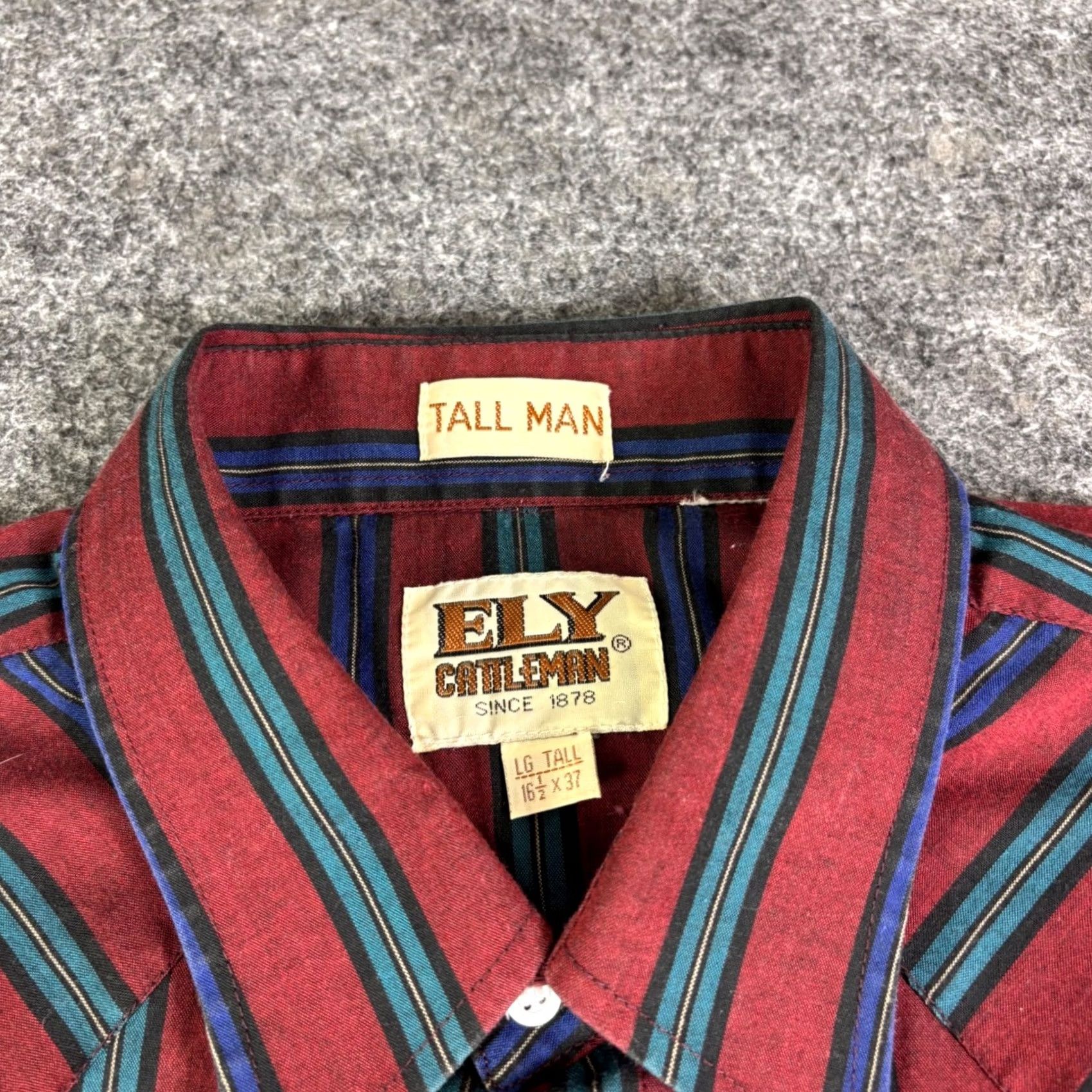 Vintage Ely Cattleman Mens Tall Large Snap Shirt Red Blue Striped Casual Workwear Size US L / EU 52-54 / 3 - 3 Thumbnail
