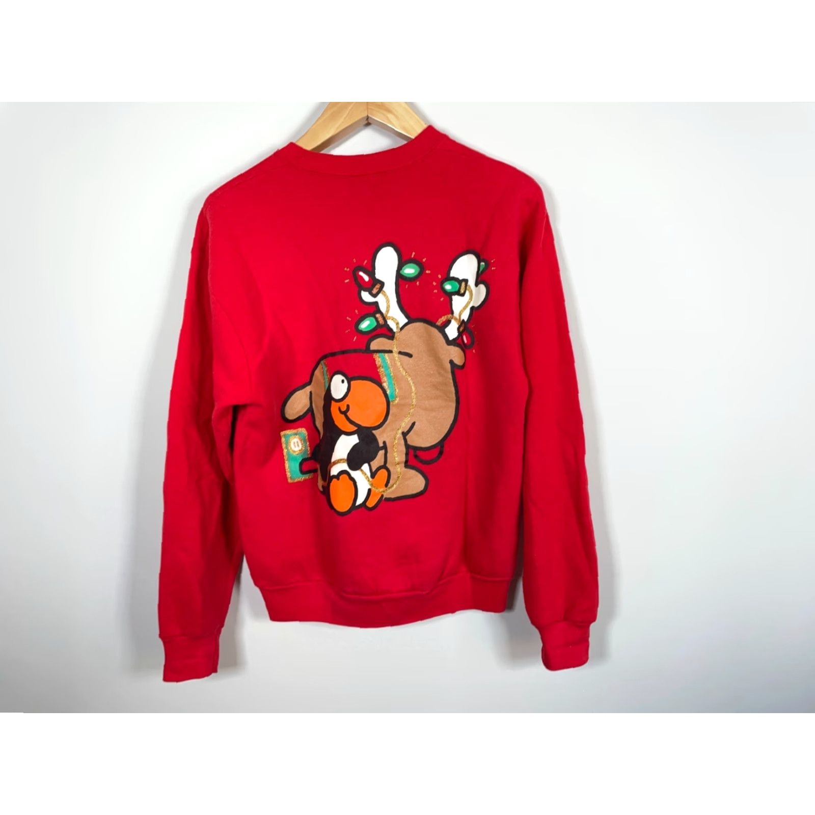 Fruit Of The Loom Fruit of the Loom 90s Christmas Reindeer Sweatshirt Adult Large Red Double Sided Size L / US 10 / IT 46 - 2 Thumbnail