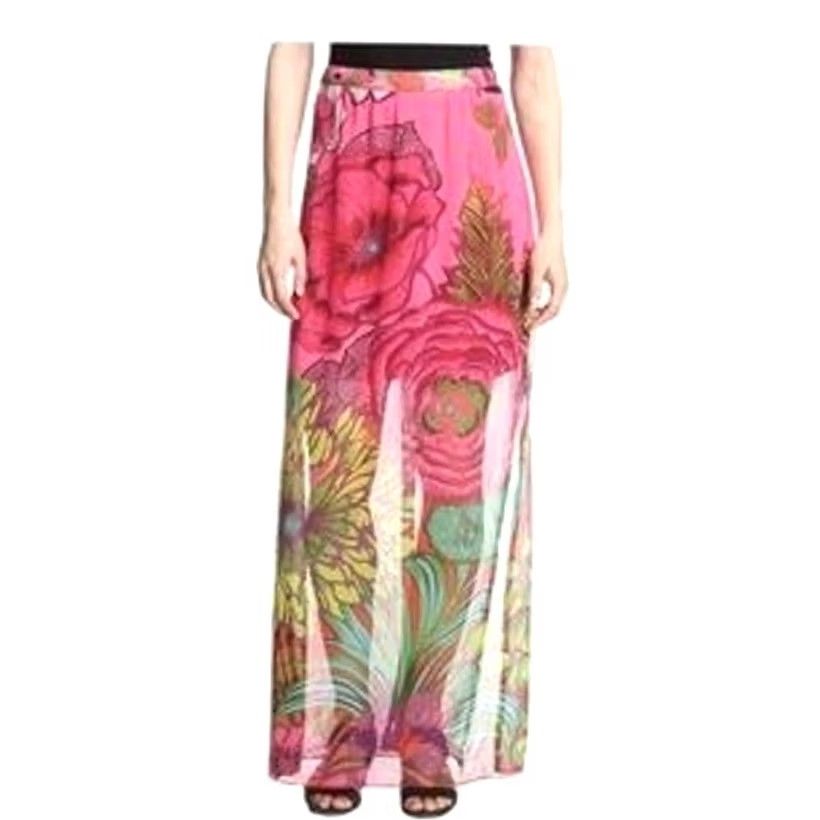 Desigual Desigual Skirt Womens XL Pink Floral Midi Sheer Slits Beachy Vacation Size 40" / US 18 - 3 Thumbnail