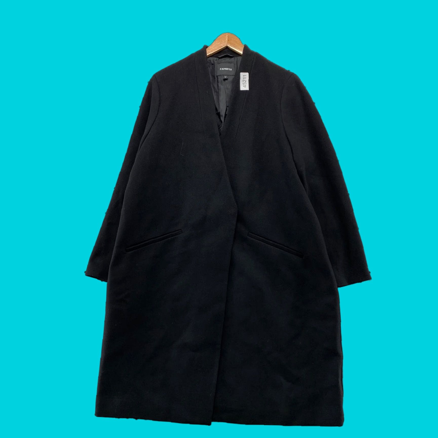 Express Express Wool Coat Womens XL Black Snap Overcoat Business Casual Warm Size XL / US 12-14 / IT 48-50 - 1 Thumbnail