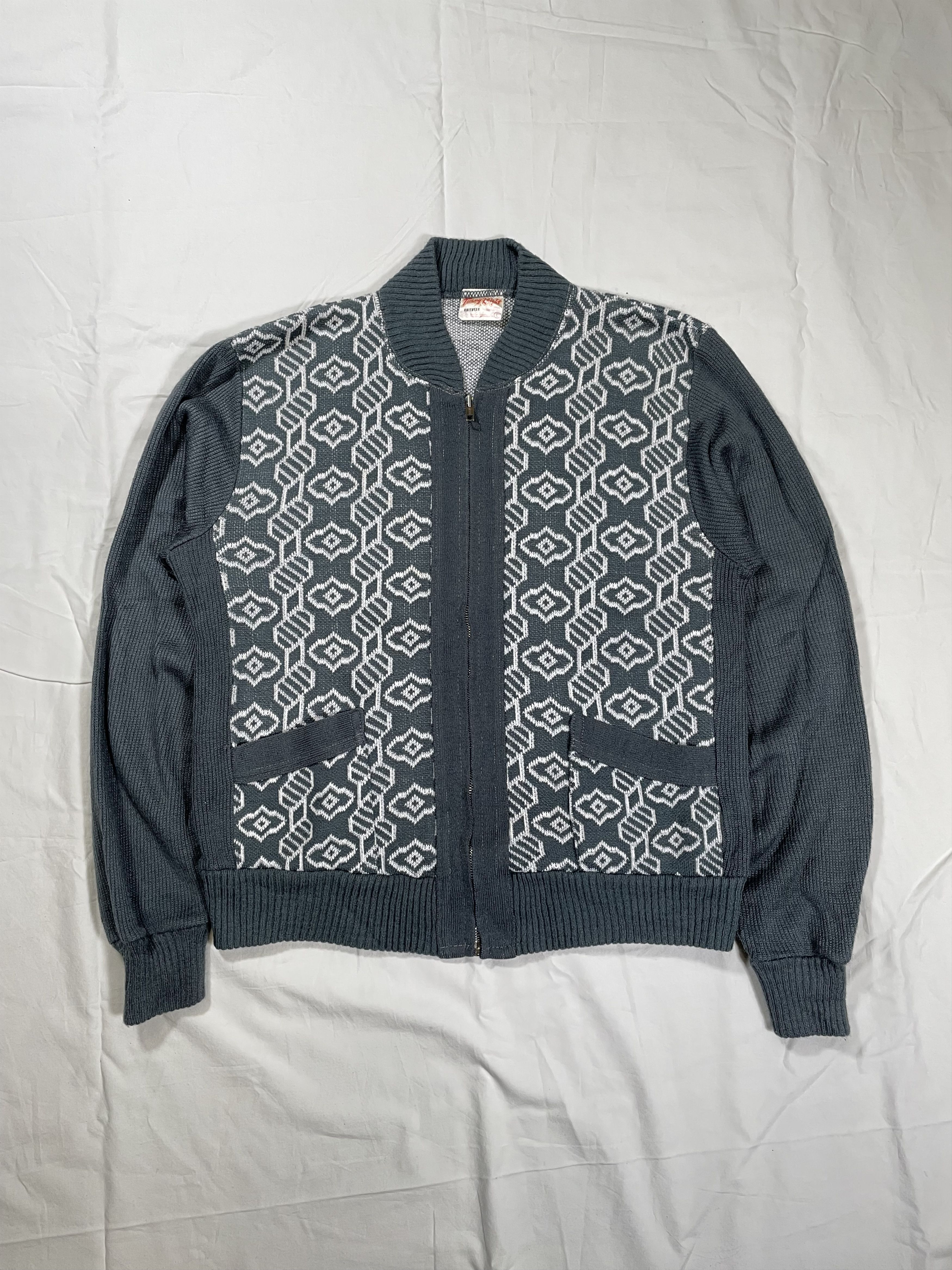 Vintage VTG 1970's Tommy Knight Patterned Knit Zipper Cardigan Size US L / EU 52-54 / 3 - 1 Thumbnail
