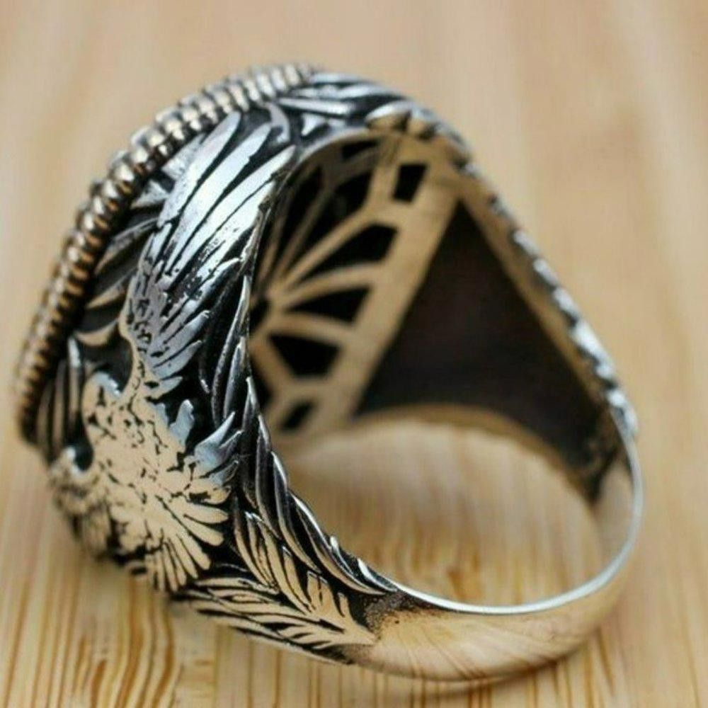 Designer Men's Golden Black Eagle Big Retro Silver Ring - Size 6 Size ONE SIZE - 7 Thumbnail
