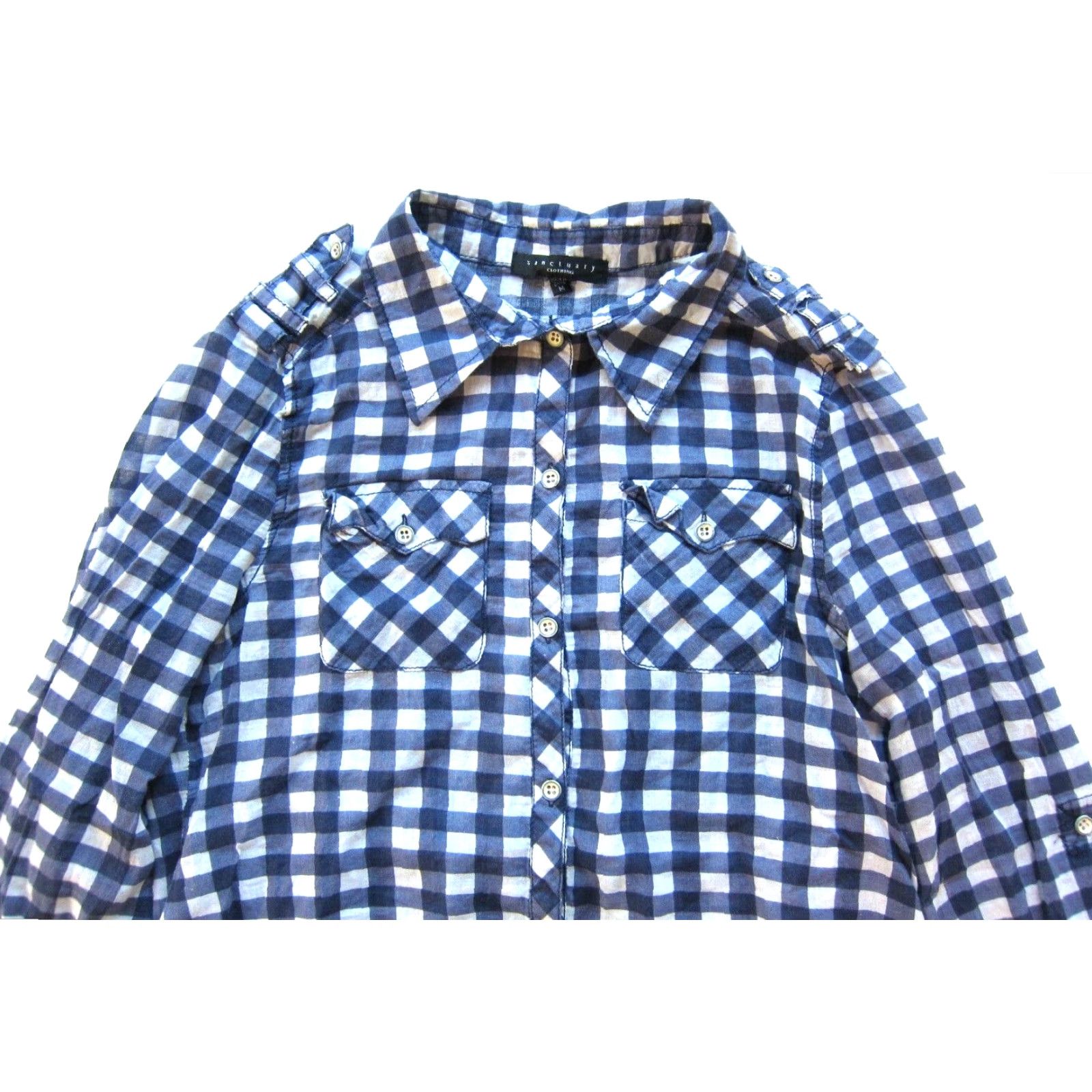 Sanctuary Sanctuary Shirt Blue White Plaid Long Sleeve Button Up Medium Womens Cotton Blouse Shirt Size M / US 6-8 / IT 42-44 - 4 Thumbnail