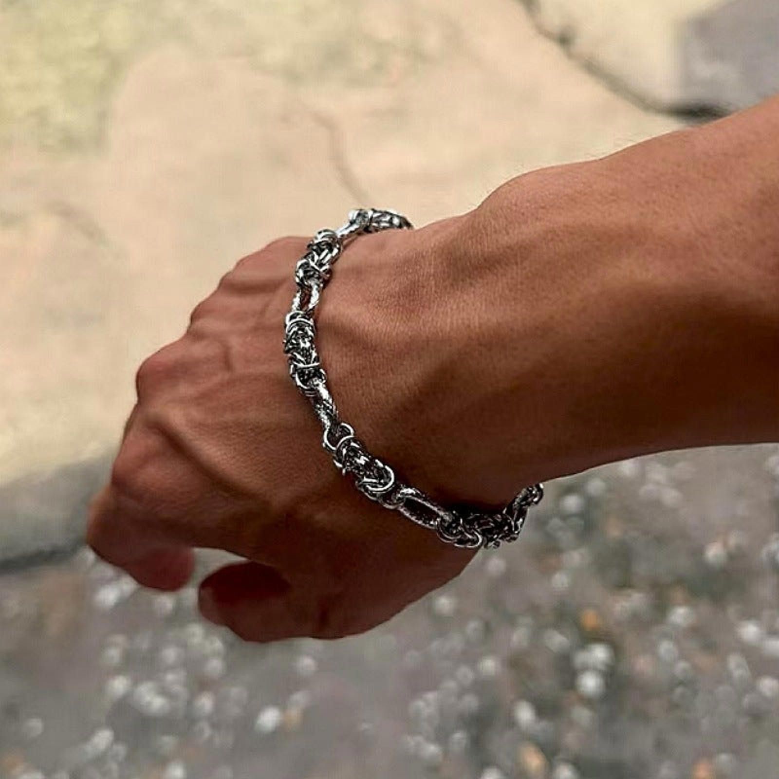 Vintage Silver Textured Chain Link Men's Bracelet Size ONE SIZE - 3 Thumbnail