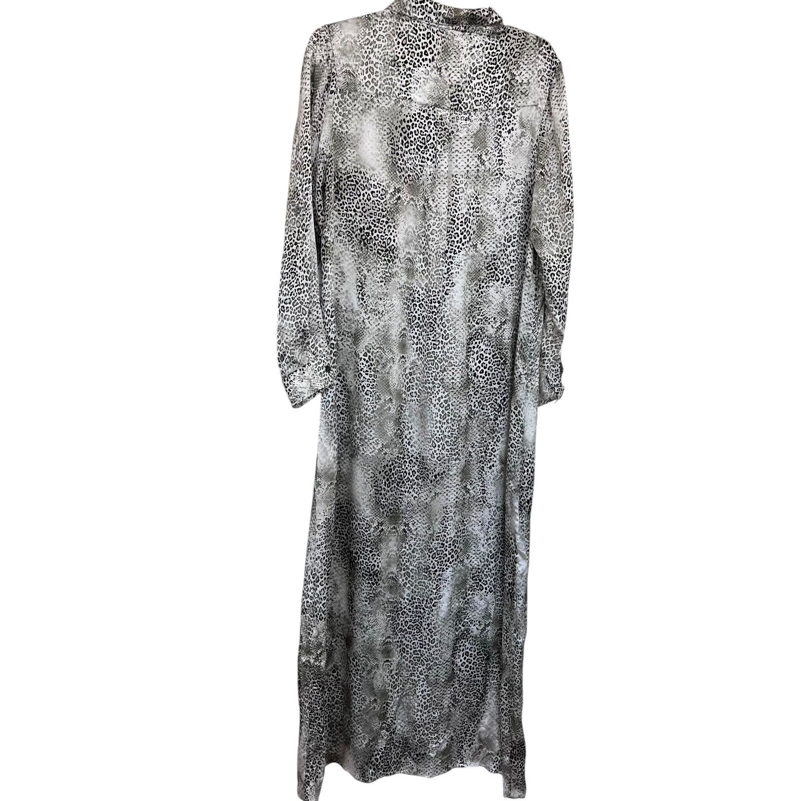 LOLA + SOPHIE Lola & Sophie Gray Silk Leopard Animal Button Maxi Dress Size L / US 10 / IT 46 - 2 Thumbnail