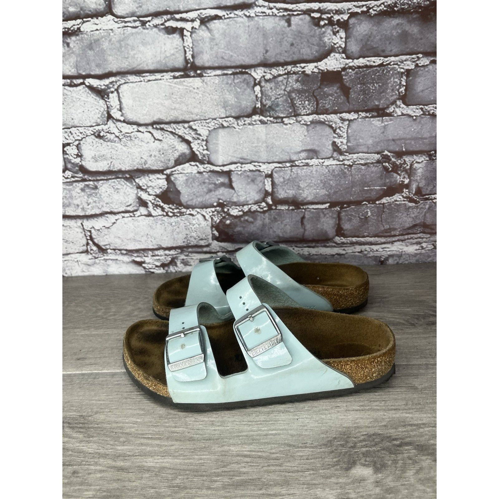 Birkenstock Birkenstock Arizona Turquoise Leather Slide Sandals Big Girl Size US 4 / IT 34 - 1 Thumbnail
