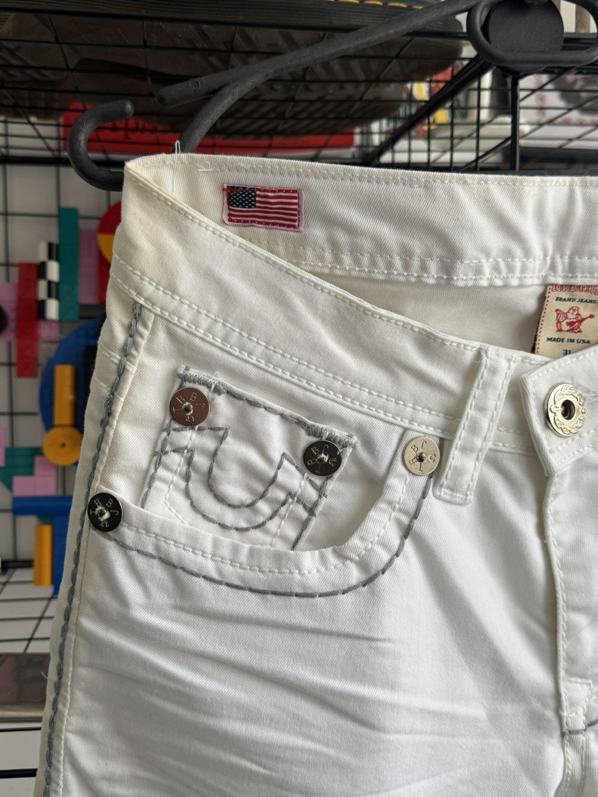 True Religion Vintage True Religion White Denim Grey Stitching Pants USA Size US 31 - 4 Thumbnail
