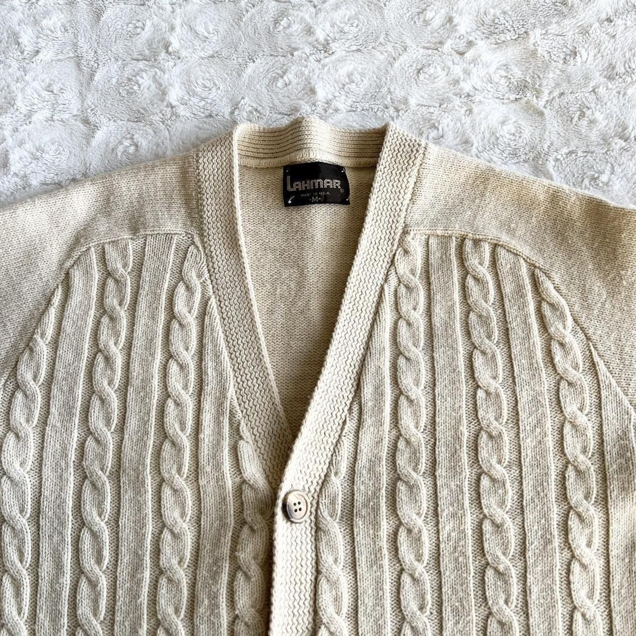 Other Vintage Cardigan Sweater Womens Medium Cream 70s Cable Knit Size M / US 6-8 / IT 42-44 - 3 Thumbnail