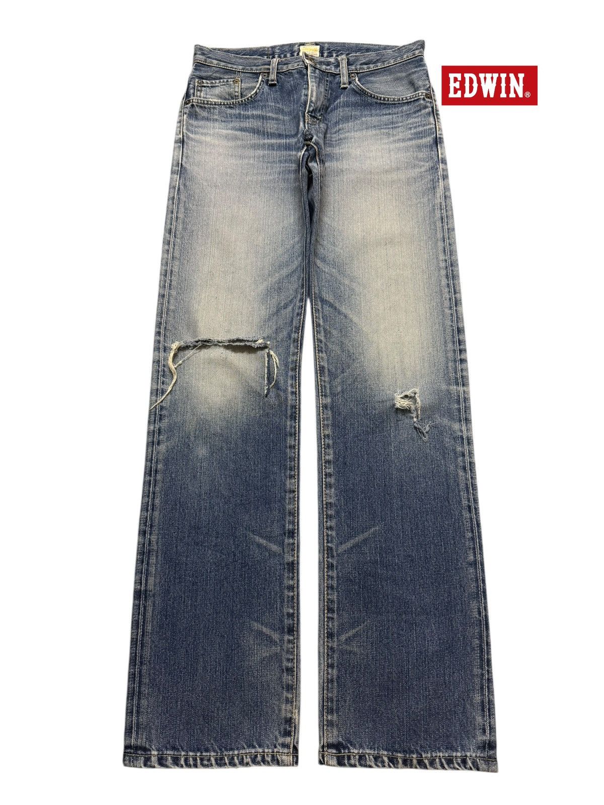 Vintage 90s Japan Edwin XV Blue Faded Wash Distress Straight