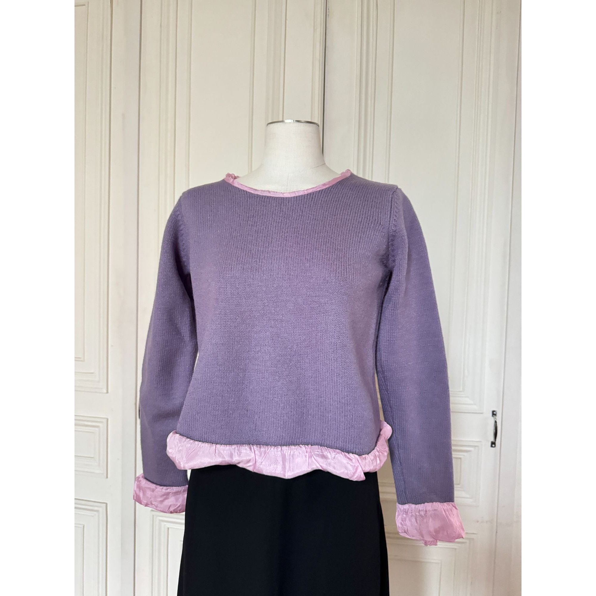 Maison Margiela Fall/Winter 1996 Pink & Purple Lined Knit Top Size L / US 10 / IT 46 - 2 Thumbnail