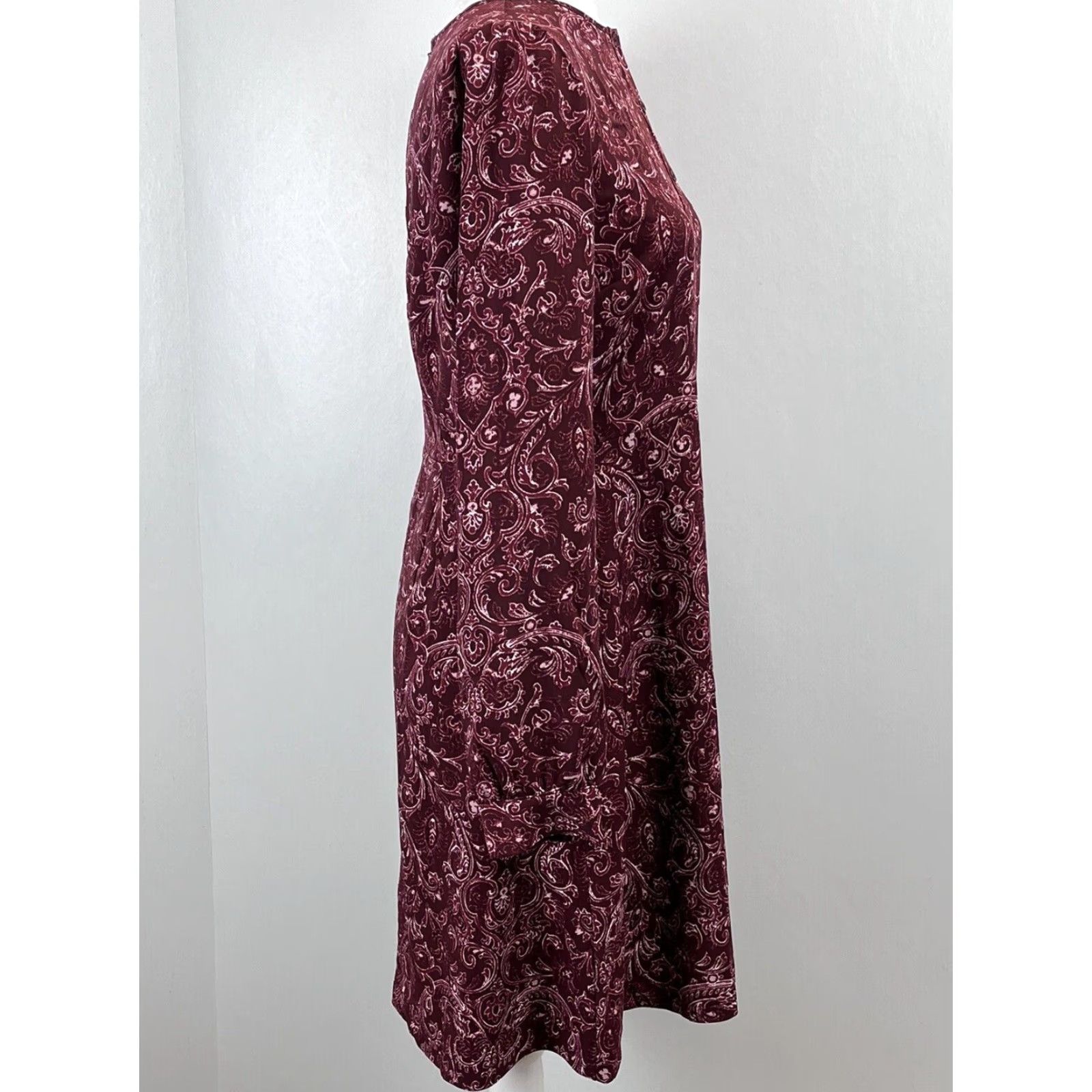 Loft LOFT Shirt Dress Sz 6 Womens Burgundy Paisley Long Sleeve Shirt Dress Womens Regular Size 6 Fall Spring Summer Winter Vintage No (VGUC) Size M / US 6-8 / IT 42-44 - 4 Thumbnail