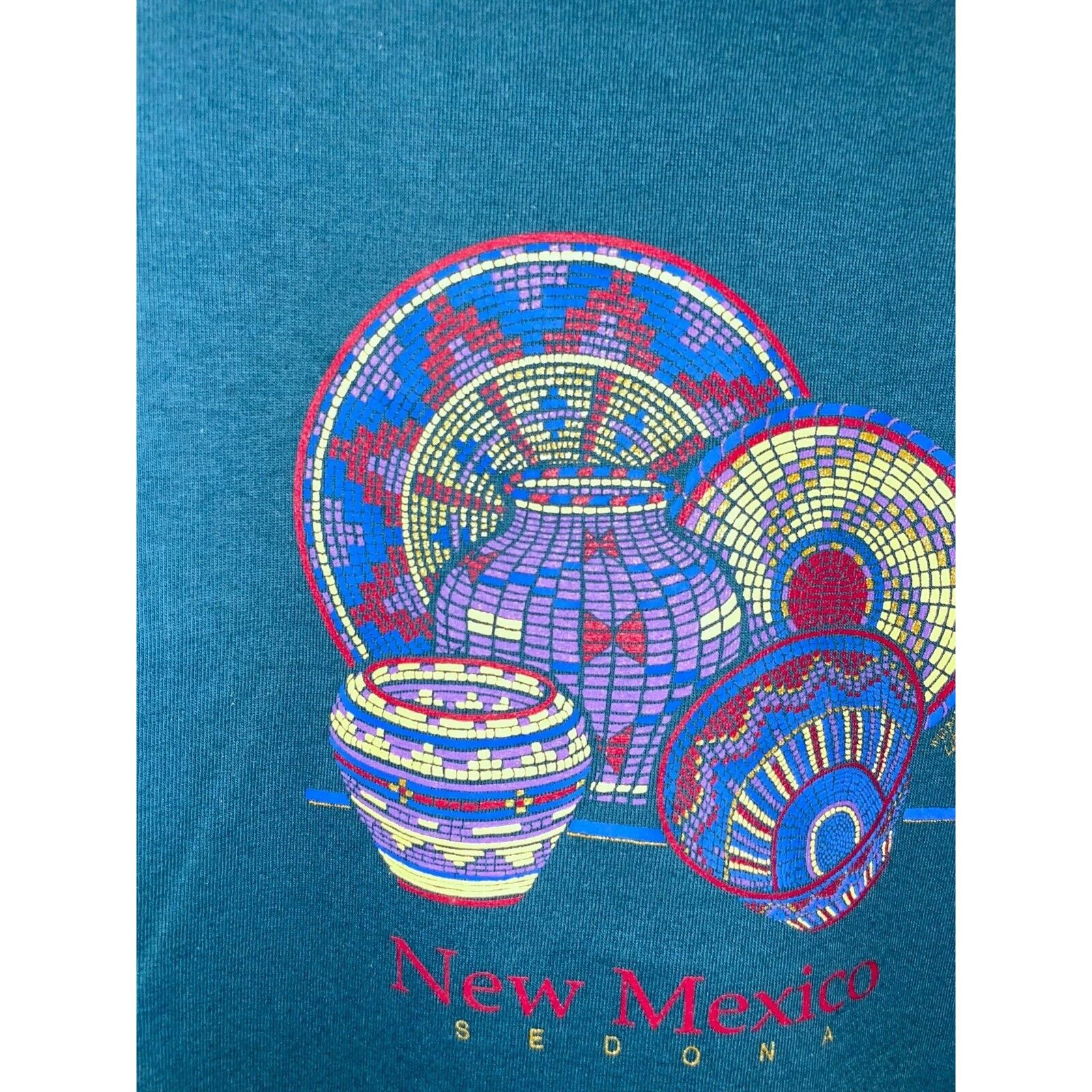 Jerzees Vintage New Mexico Shirt Sedona Art Green Tee VTG 90s Large Size US L / EU 52-54 / 3 - 3 Thumbnail