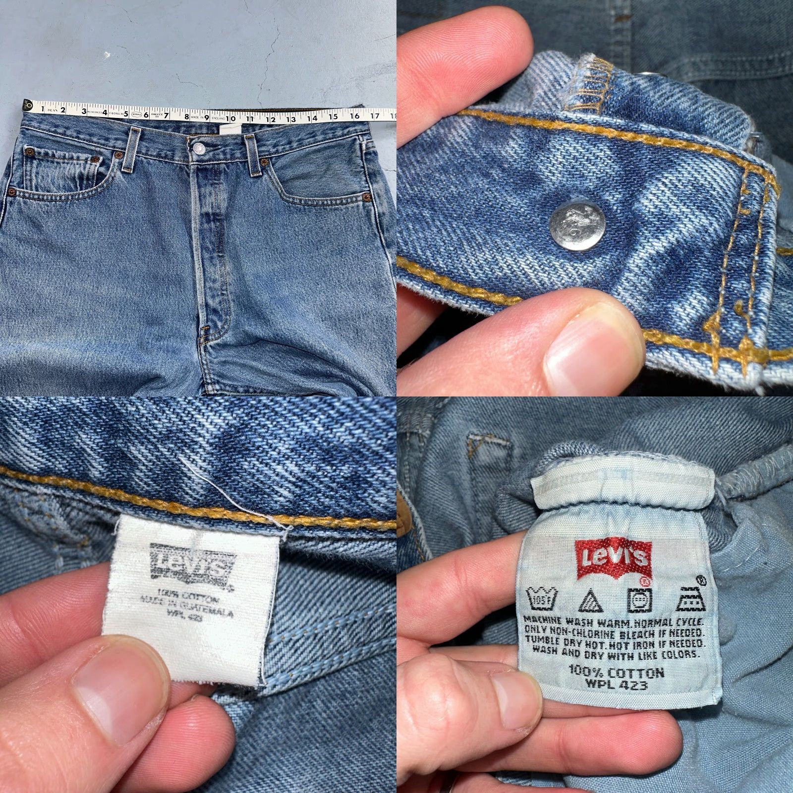 Levi's VINTAGE Levi's 501 Jeans 34x30 Blue Light Wash 90s Straight Leg Mens Regular Denim 34 30 XX Levis 501 Series USA Size US 34 / EU 50 - 8 Thumbnail
