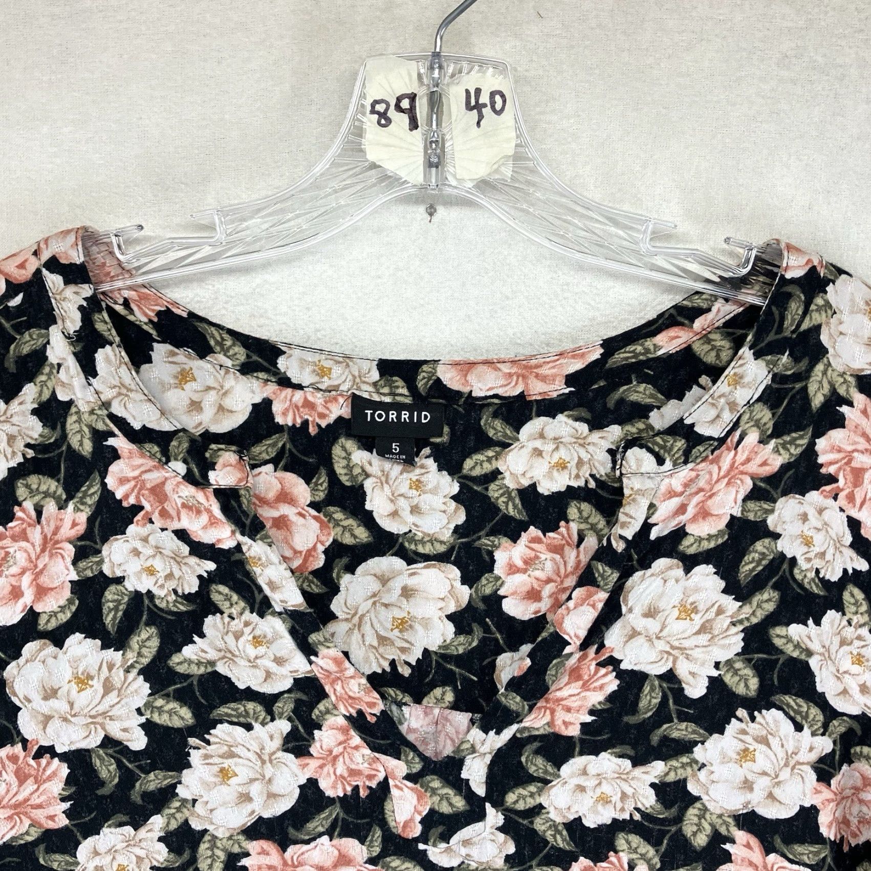 Torrid Torrid Women's Plus Size Relaxed Fit Black Rayon Blouse with Floral Print, Long Sleeve, V-Neck, Casual, Size 5, Bohemian Gothic Theme Size S / US 4 / IT 40 - 4 Thumbnail
