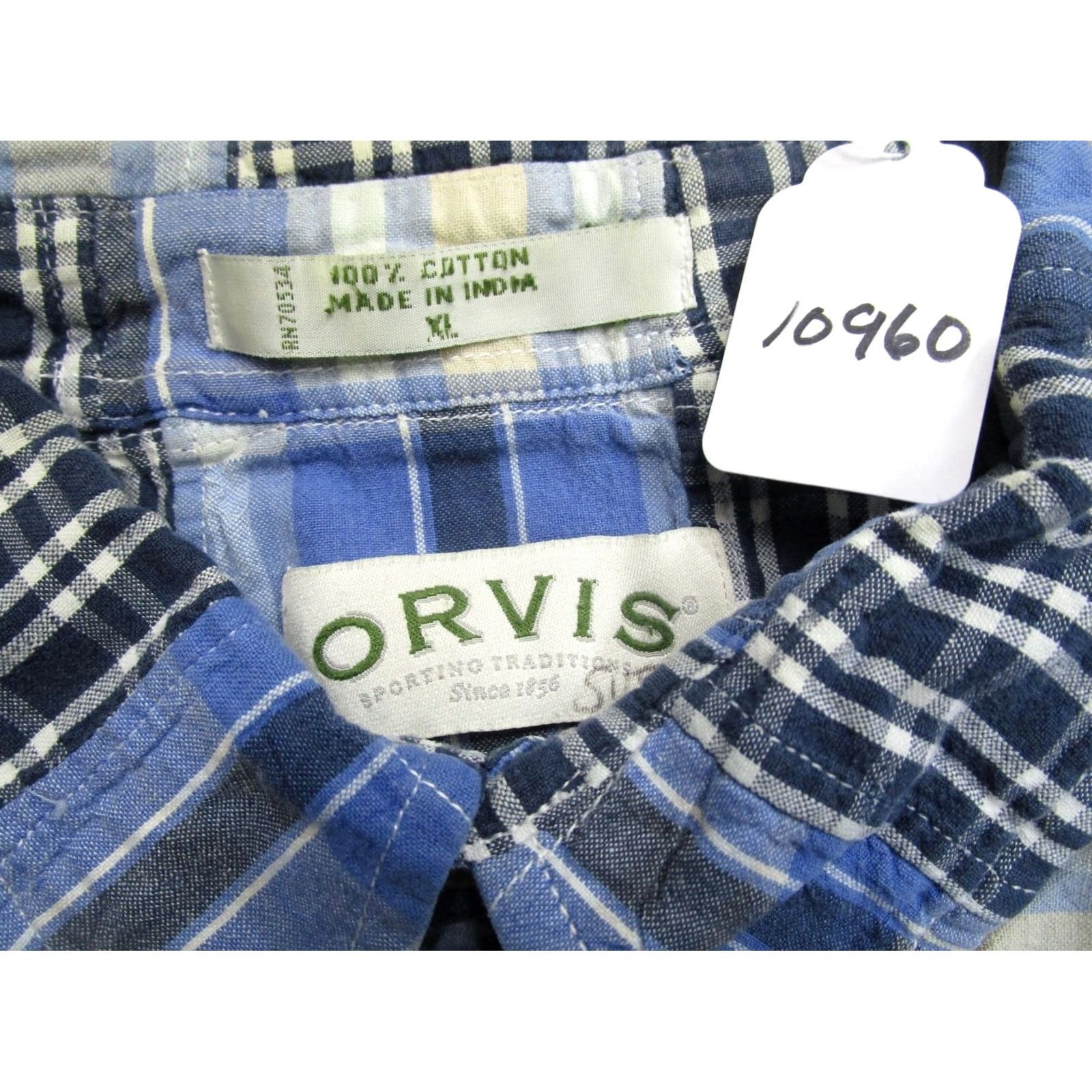 Orvis Orvis Shirt Men XL Blue Patchwork Madras Short Sleeve Button Cotton Size US XL / EU 56 / 4 - 7 Thumbnail