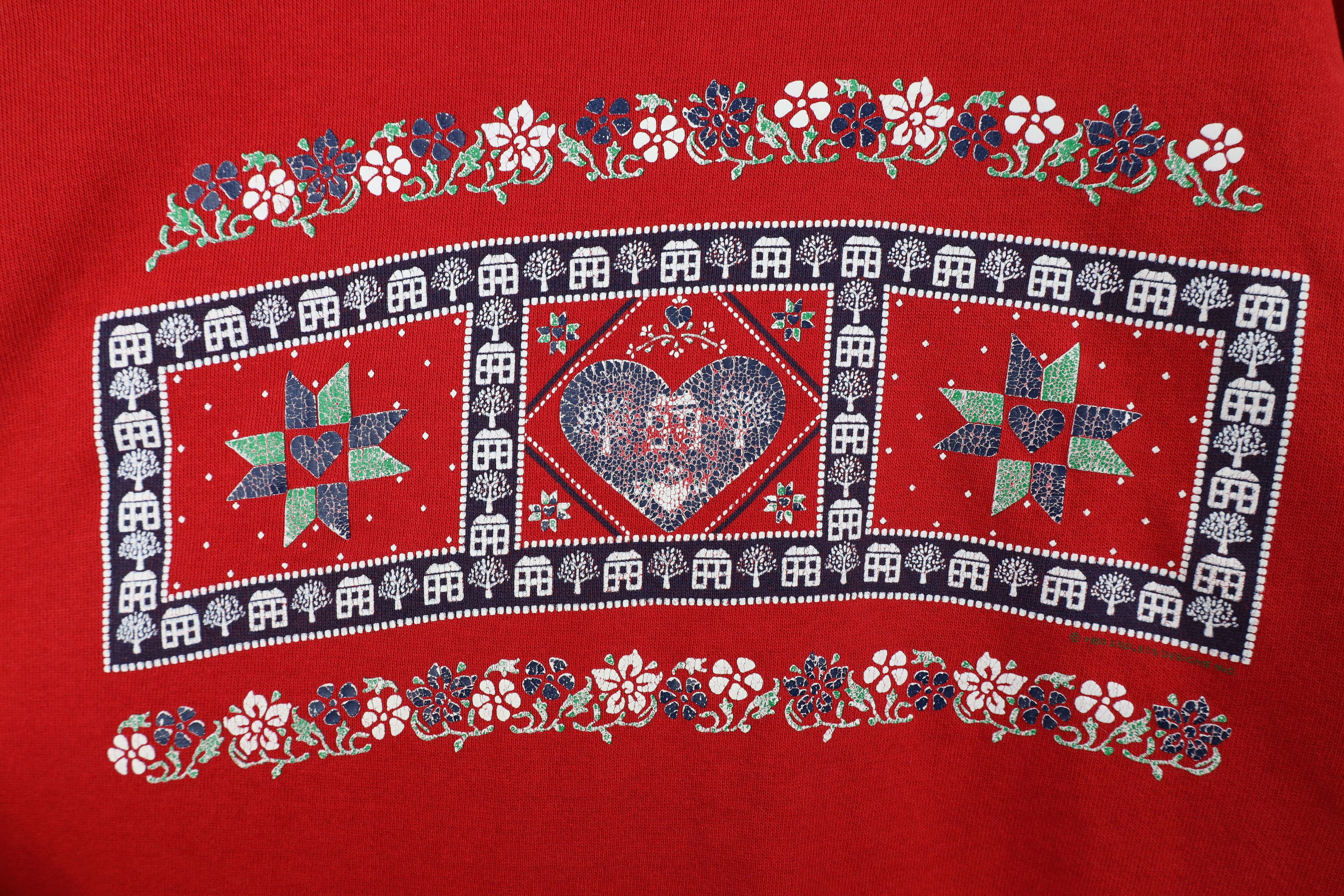 Vintage Vintage 90s Streetwear Quilt Heart Farmhouse Sweatshirt USA Size US L / EU 52-54 / 3 - 4 Thumbnail