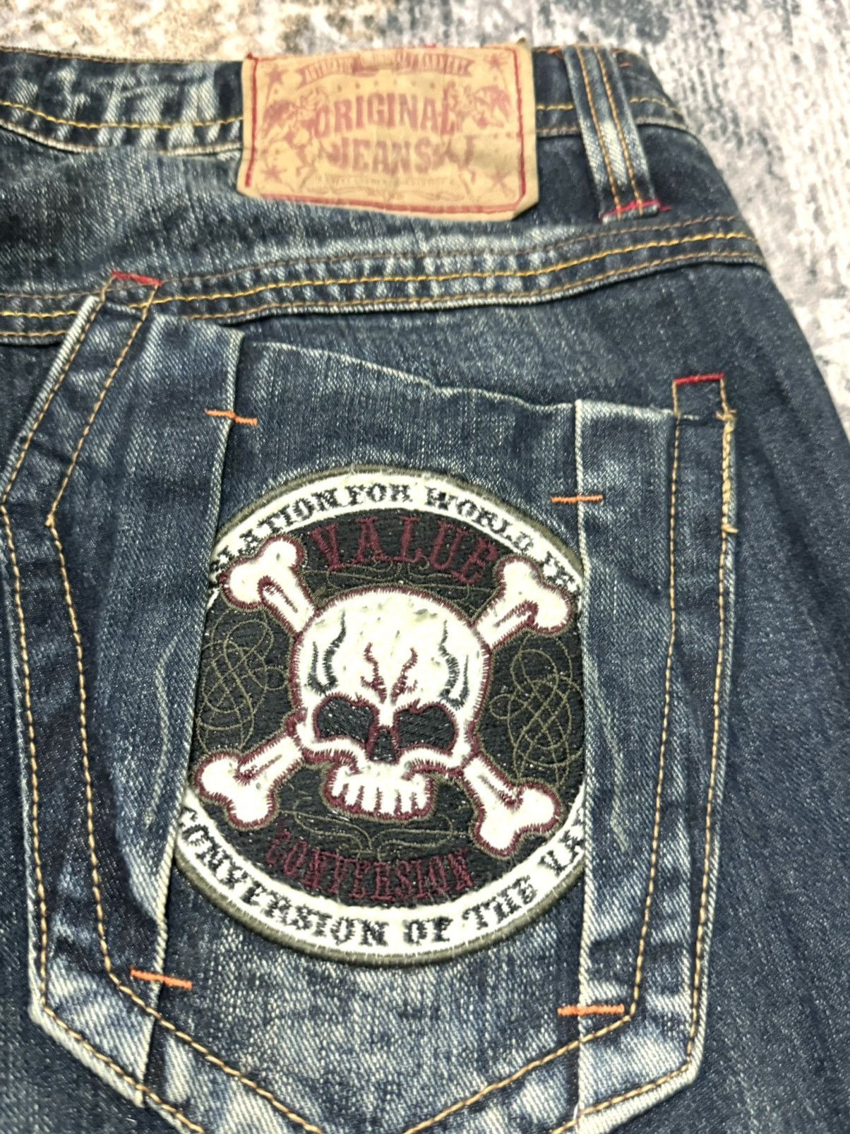 Japanese Brand × Vintage Original Jeans Skull Logo Embroidered Logo Japanase Brand Size US 34 / EU 50 - 10 Thumbnail