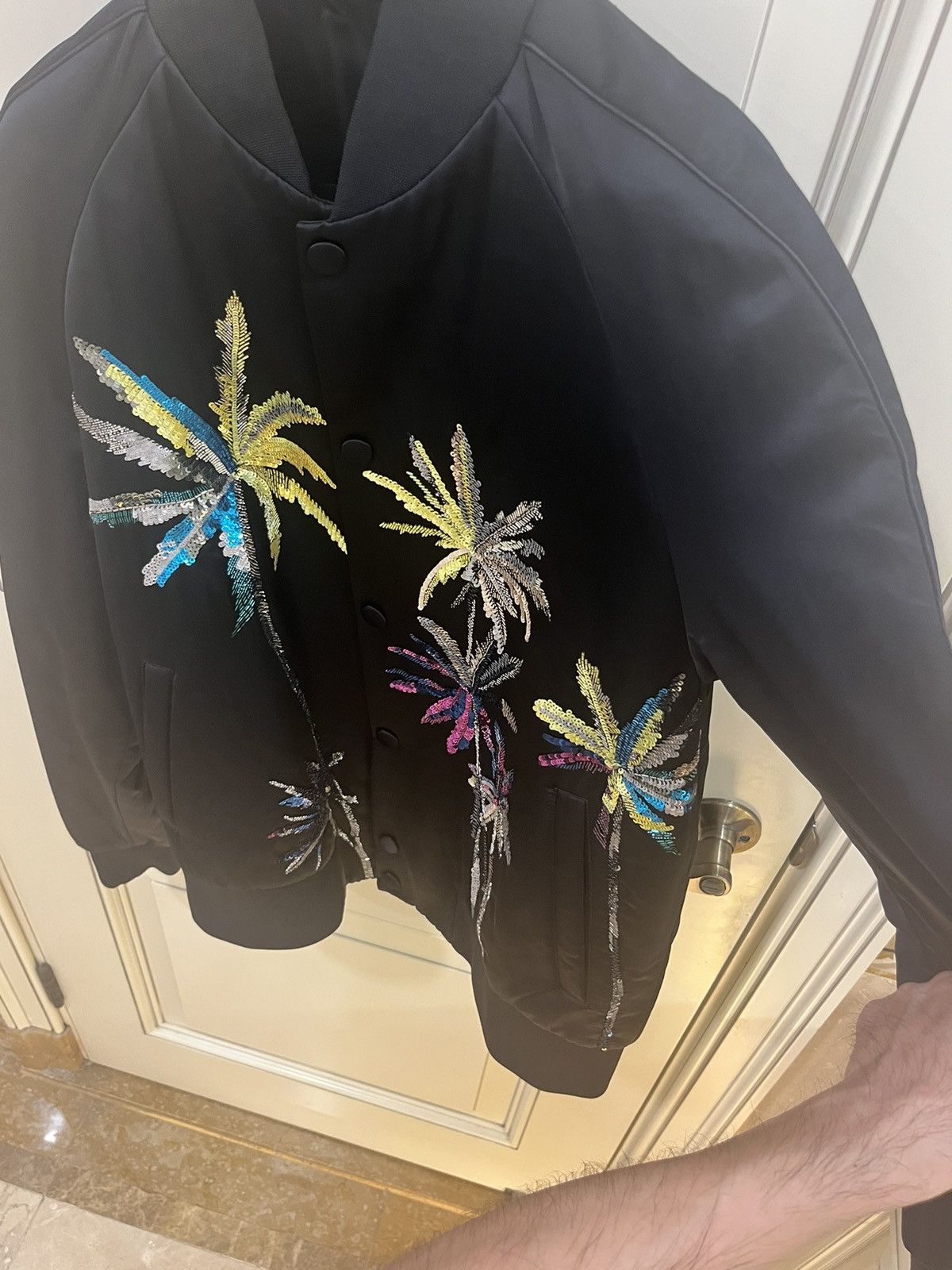 Valentino Viscose Bomber Jacket With Sequin Embroidered Palm trees Size US M / EU 48-50 / 2 - 24 Thumbnail