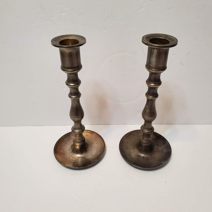 Vintage Pair of Vintage Candlesticks, Silver Plated Brass, Hong Kong