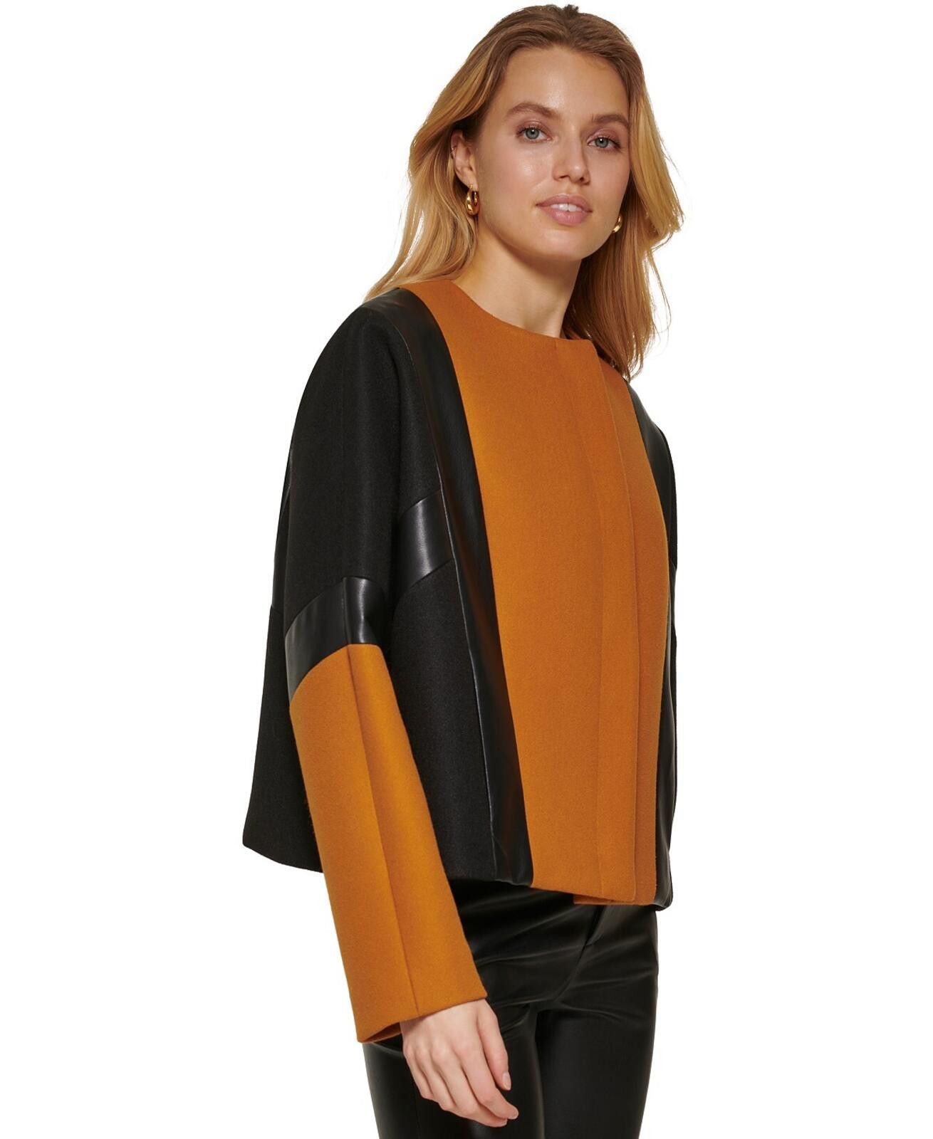 DKNY DKNY Women's Mixed Media Jacket - L - Roast Pecan Heather Size L / US 10 / IT 46 - 3 Thumbnail