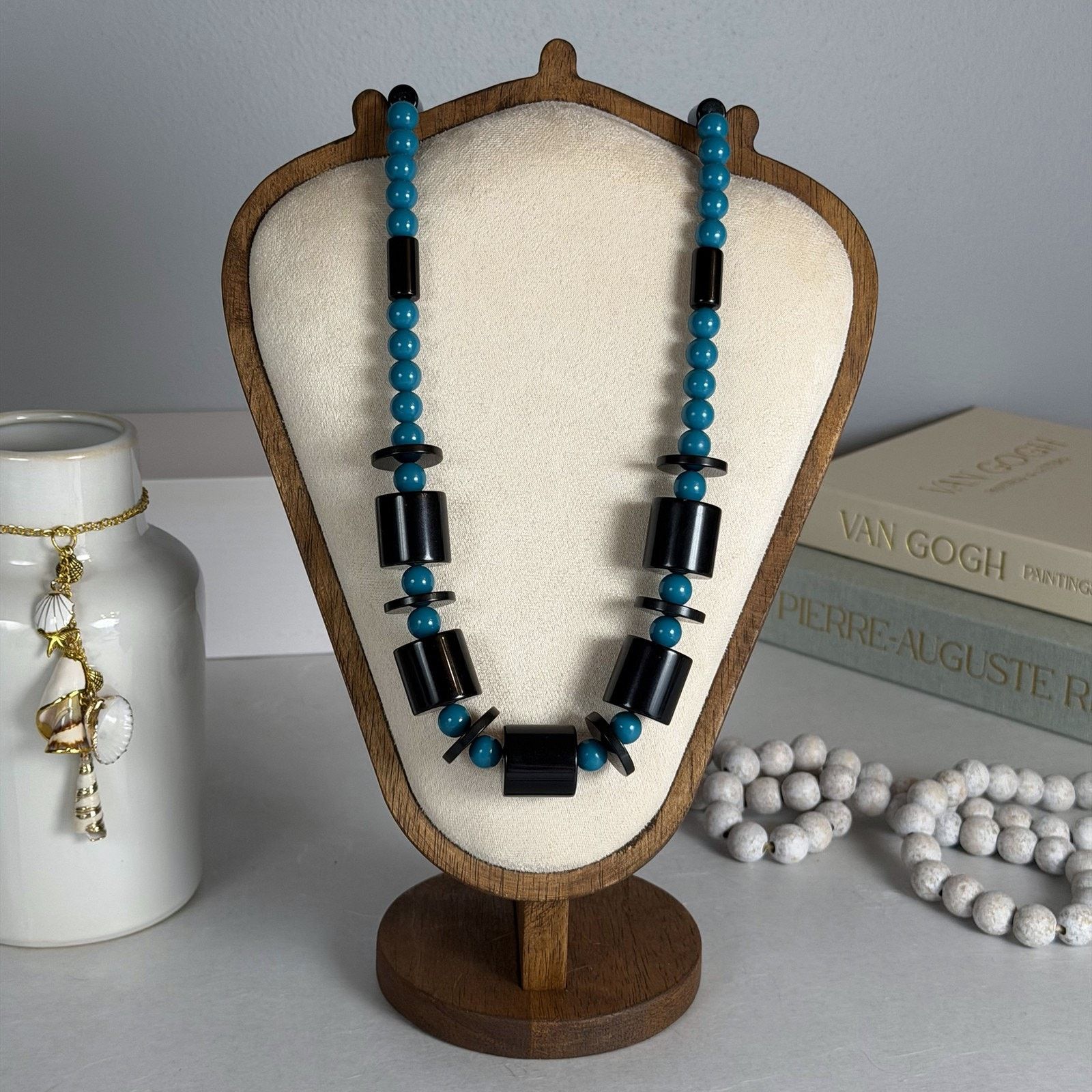 Other VTG 1980s 30" Teal & Black Cylinder & Disc Beaded Necklace Size ONE SIZE - 1 Thumbnail