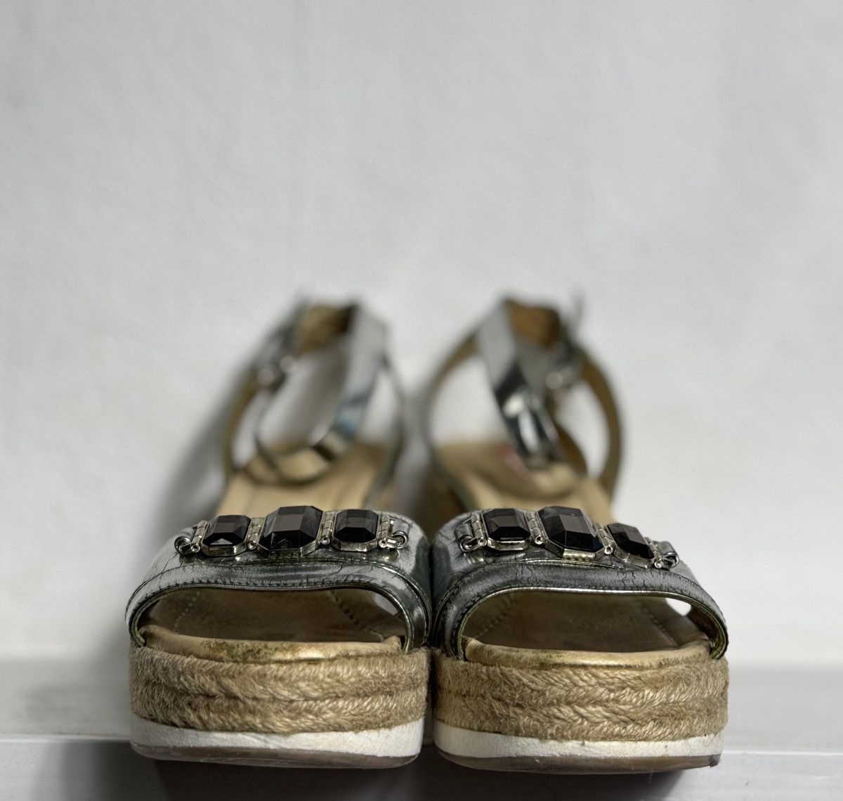 Prada Prada Linea Rossa Silver Leather Wedge Sandals Size 40.5 Size US 9 / IT 39 - 2 Thumbnail