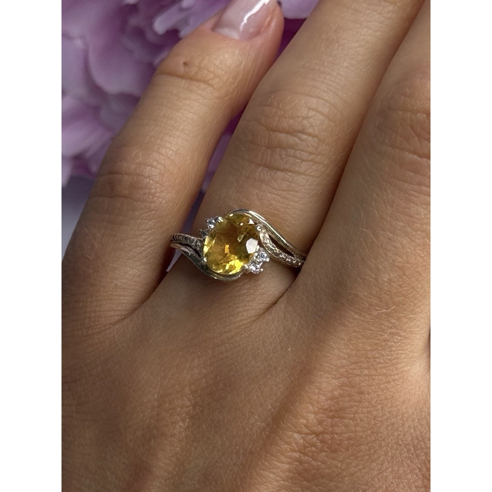 Jewelry 925 Sterling Silver Citrine & Beryl Ring Size 7, Women's