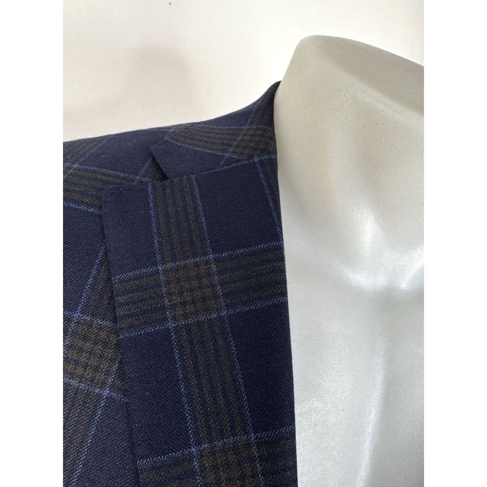 Vintage VITALE BARBERIS CANONICO Blazer Jacket Plaid Virgin Wool Italy Blue Slightly Greenish Gold 40 Short Mens Size 40R - 3 Thumbnail