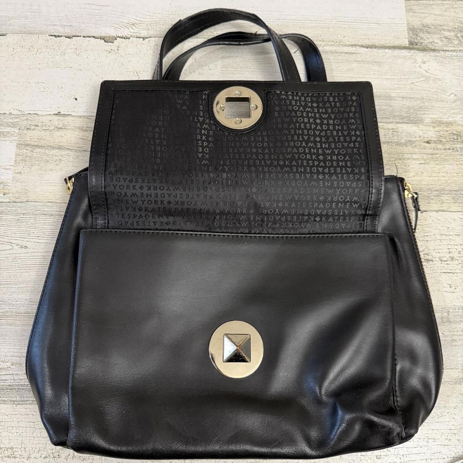 Designer Kate Spade Expandable Large Black Leather Tote Shoulder Bag Size ONE SIZE - 2 Thumbnail