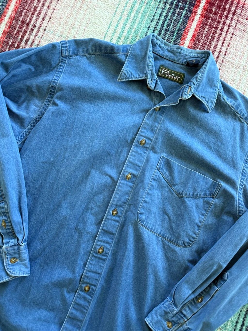 Vintage Men's Purist Blue Denim Casual Button Down Shirt M Size US M / EU 48-50 / 2 - 2 Thumbnail