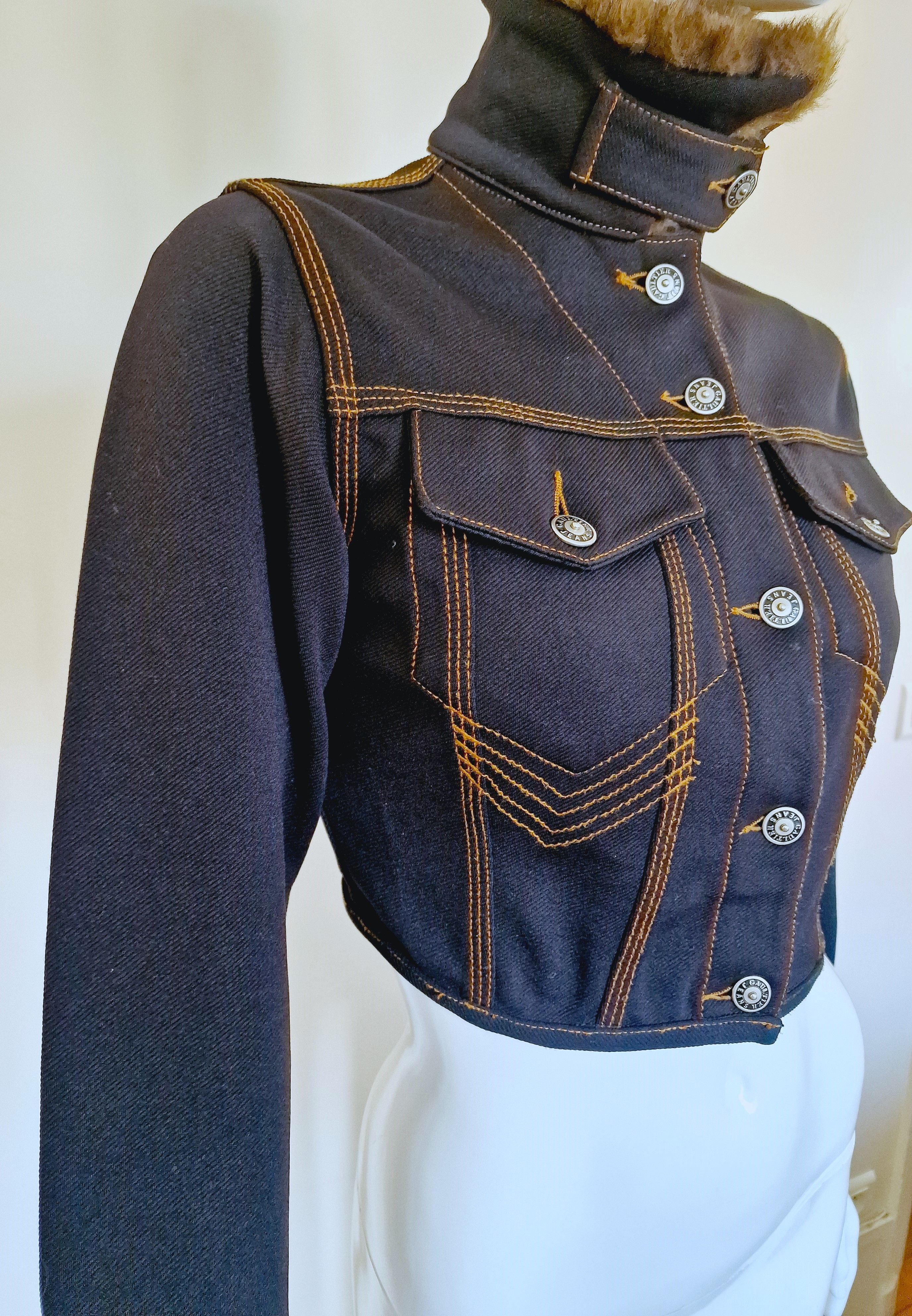 Jean Paul Gaultier Jean Paul Gaultier Denim Fake Fur Collar Crop Top Jacket Size S / US 4 / IT 40 - 5 Thumbnail