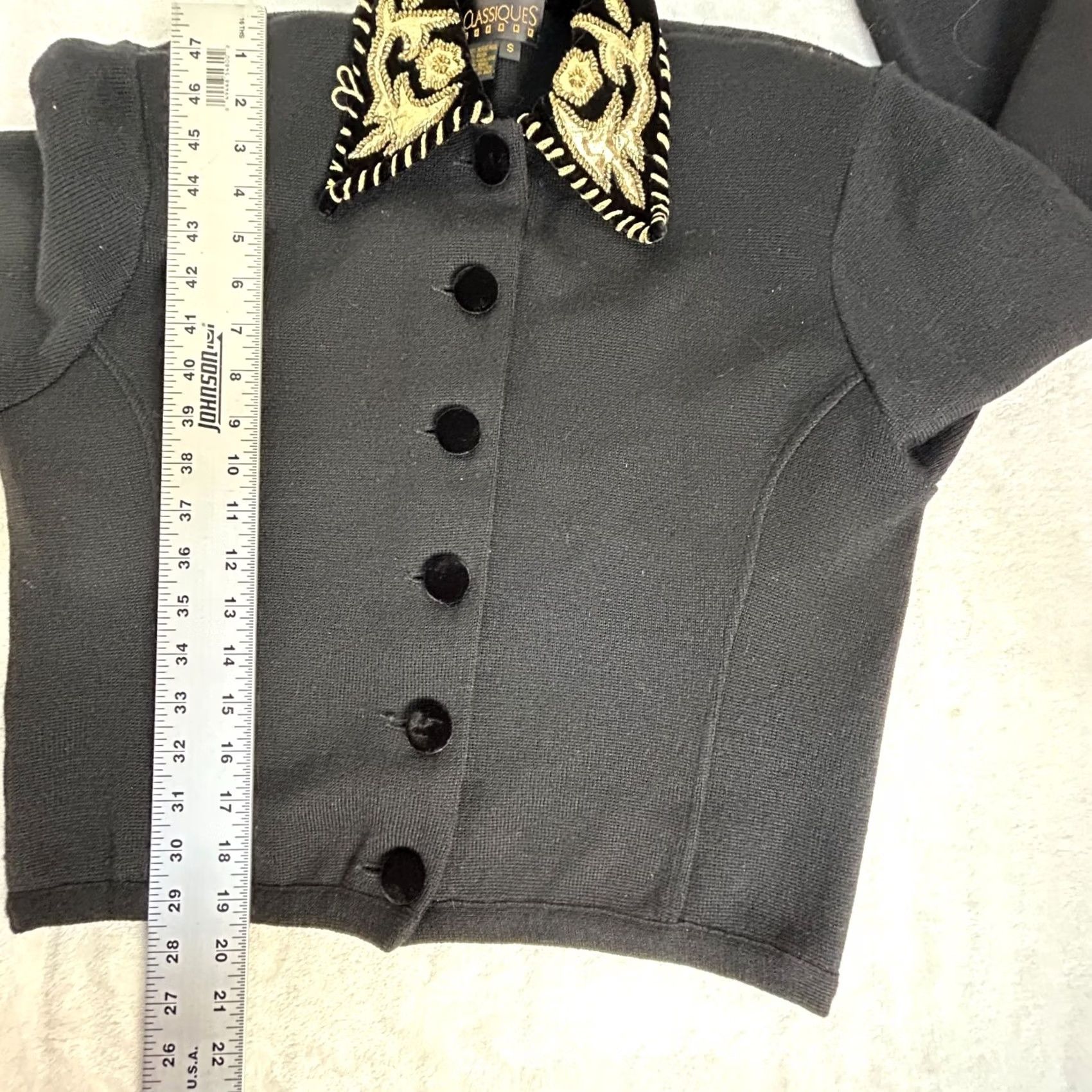 Vintage VINTAGE Classiques Entier Black Gold Embellished Wool Blend Cropped Jacket Small Women’s Jacket Size S / US 4 / IT 40 - 7 Thumbnail