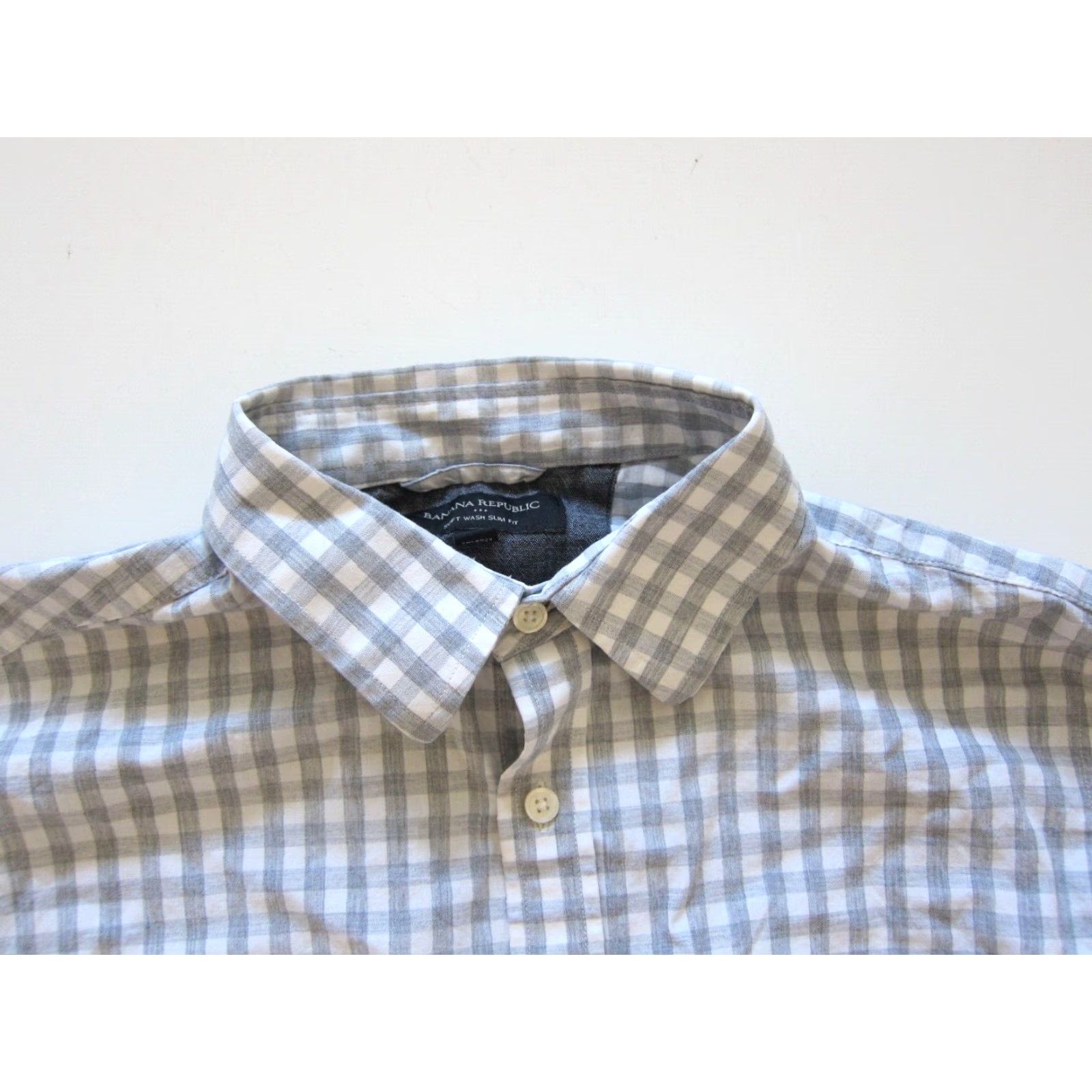 Banana Republic Banana Republic Grey Plaid Cotton Slim Fit Button Long Sleeve Shirt M Size US M / EU 48-50 / 2 - 8 Thumbnail