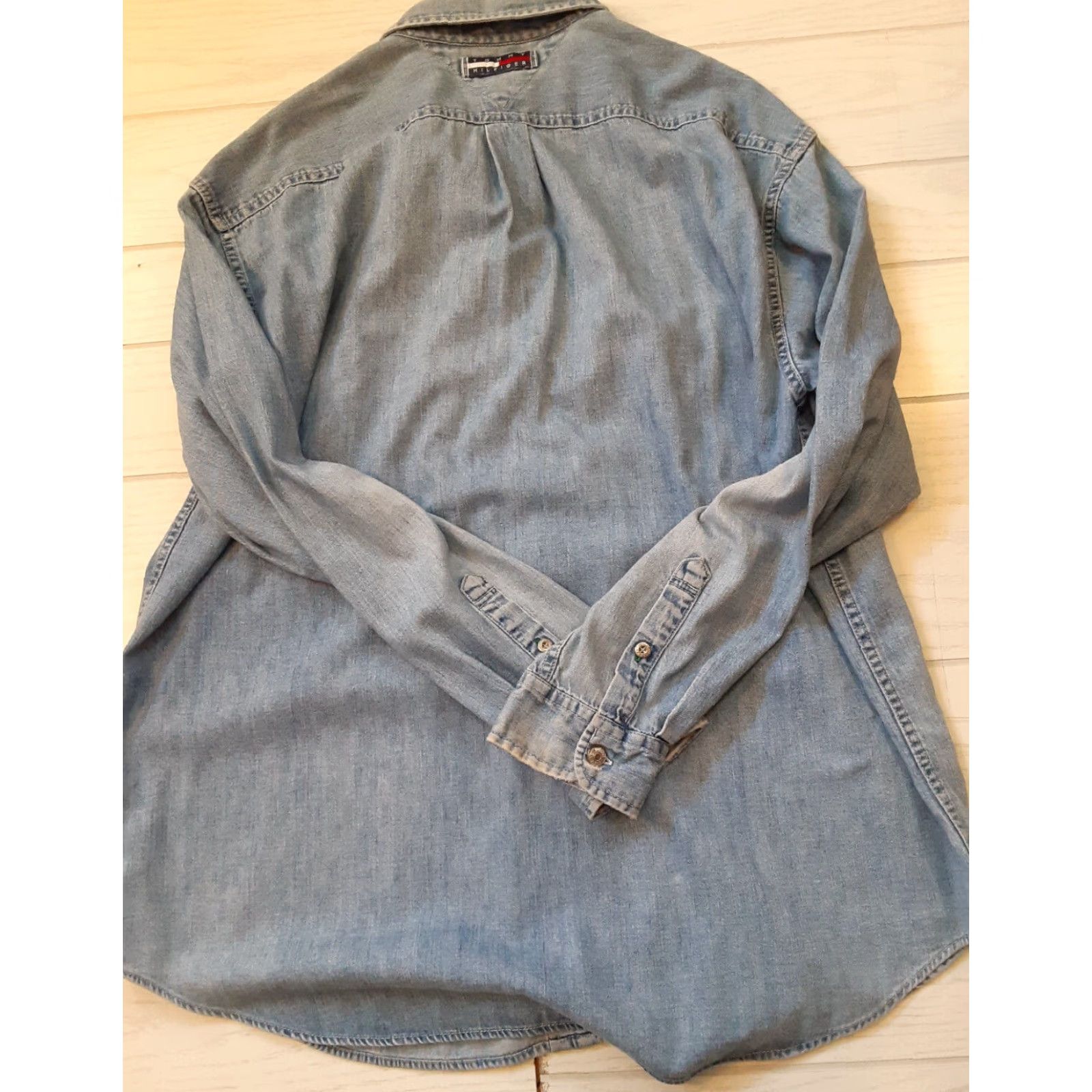 Tommy Hilfiger Tommy Hilfiger Full Metal Button X-Large Blue Jean Shirt with Tommy Strip - Button-Up, Long Sleeve, Cotton Canvas, Metal Buttons, Regular Fit, Men Size US XL / EU 56 / 4 - 8 Thumbnail