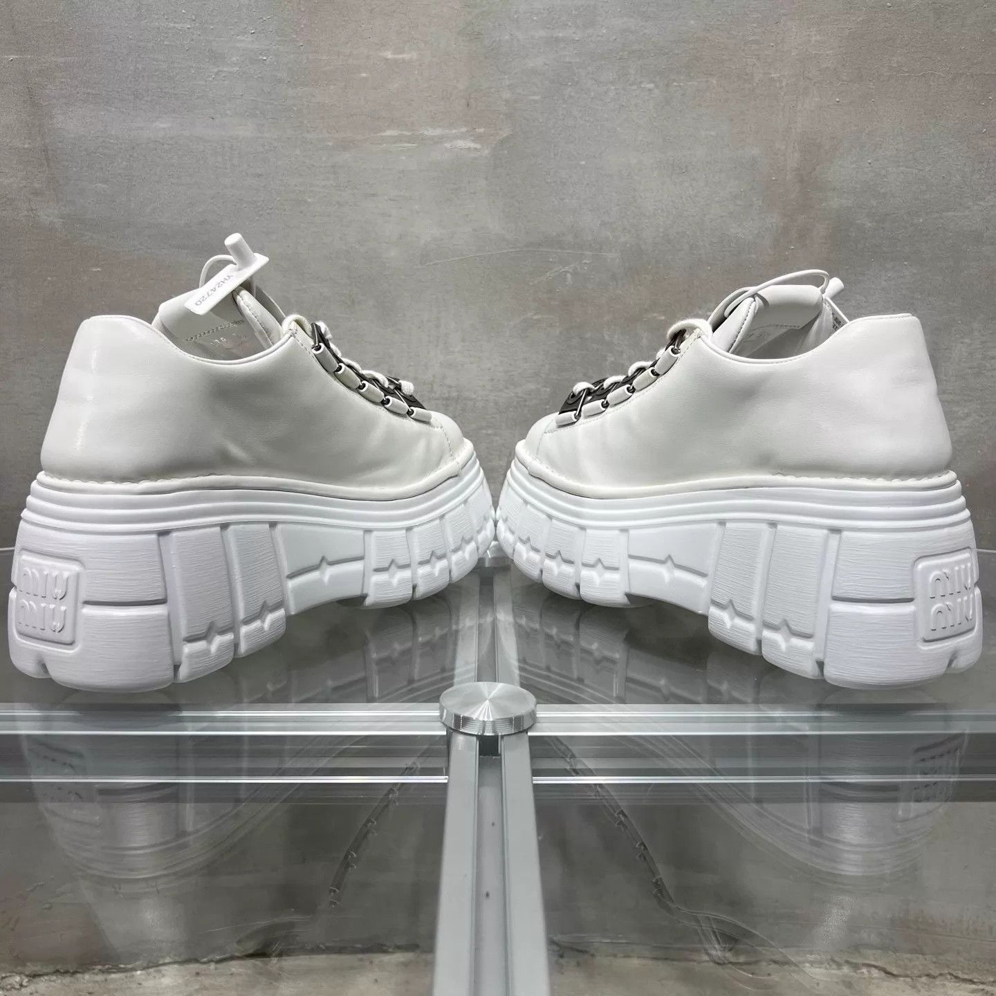 Miu Miu MIU MIU Women's White Metallic Punk Platform Derby Shoe 37 Size US 6.5 / IT 36.5 - 5 Thumbnail