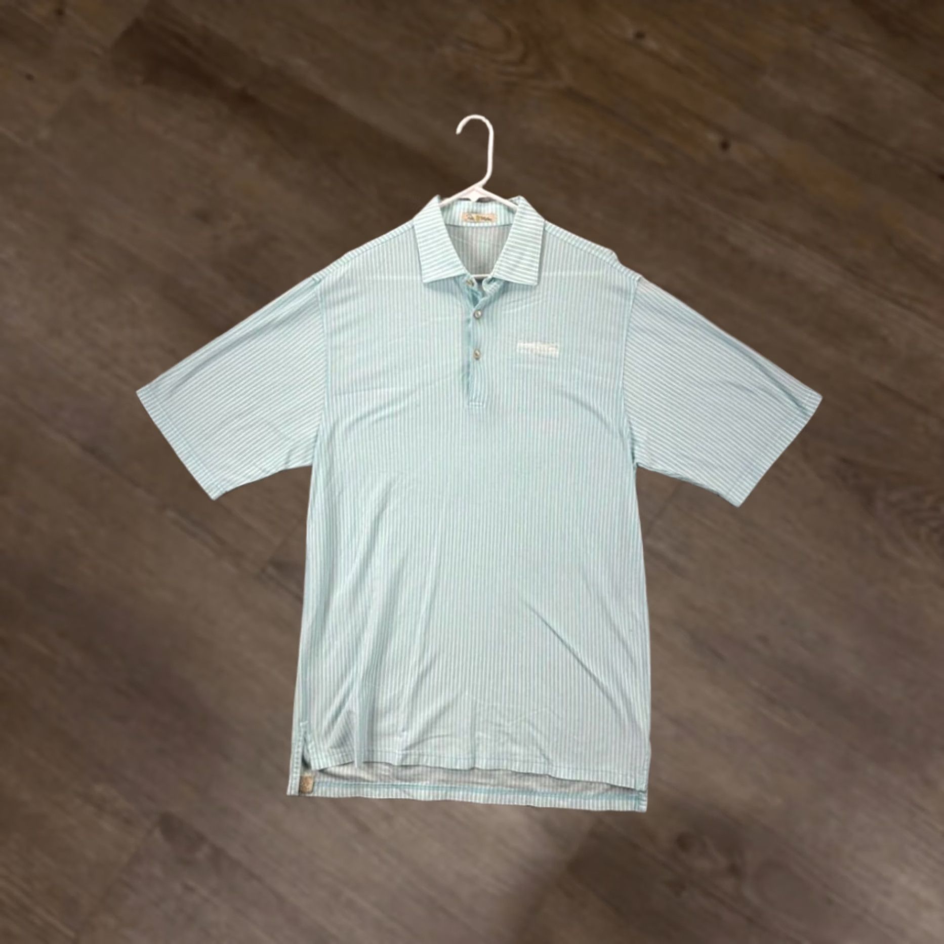 Peter Millar VINTAGE Peter Millar Shirt Men Large Aqua Pinstripe Polo Golf Rugby Short Sleeve Size US L / EU 52-54 / 3 - 1 Thumbnail