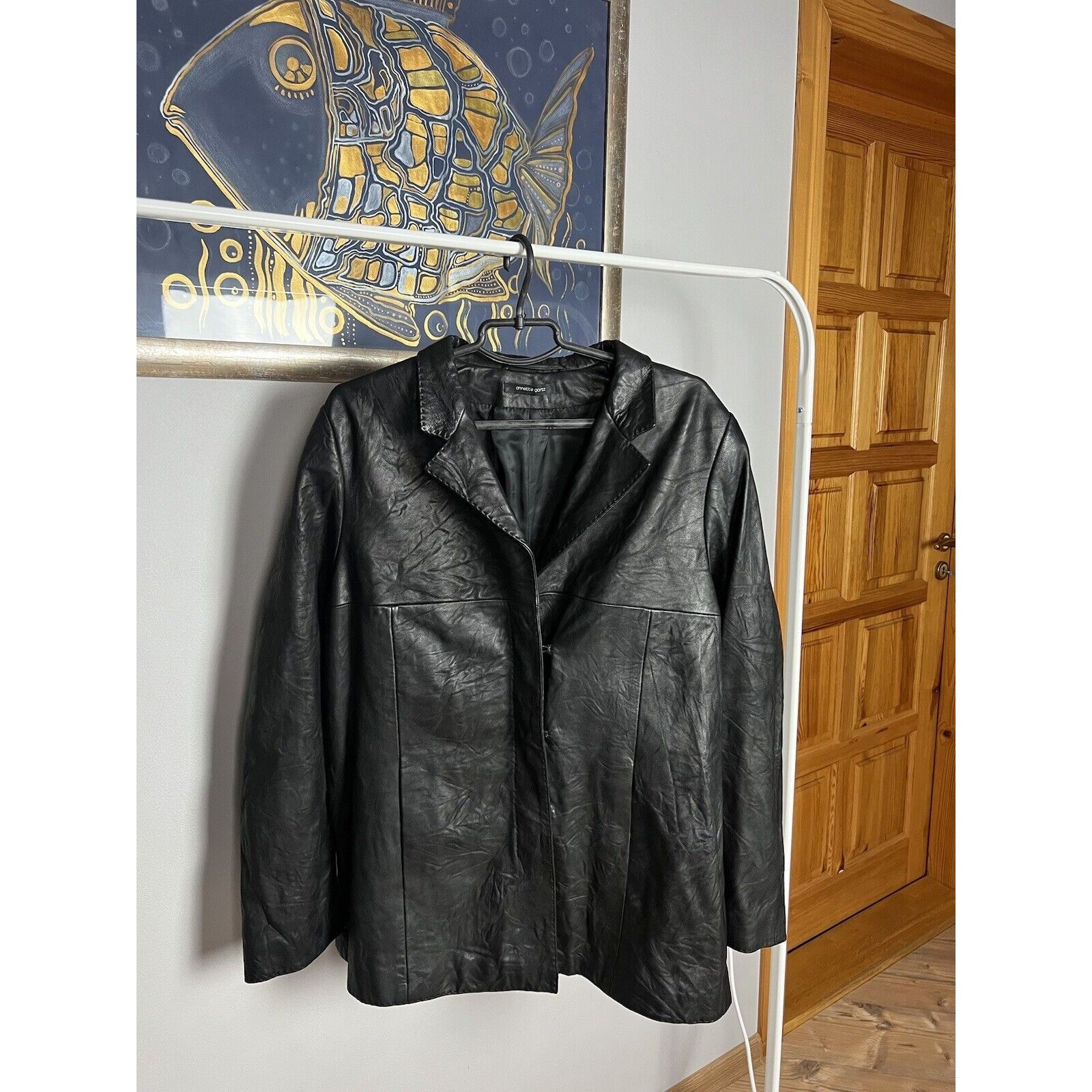 Annette Gortz MINT! Anette Gortz Goertz Women`s Black Long Leather Jacket Size M / US 6-8 / IT 42-44 - 3 Thumbnail