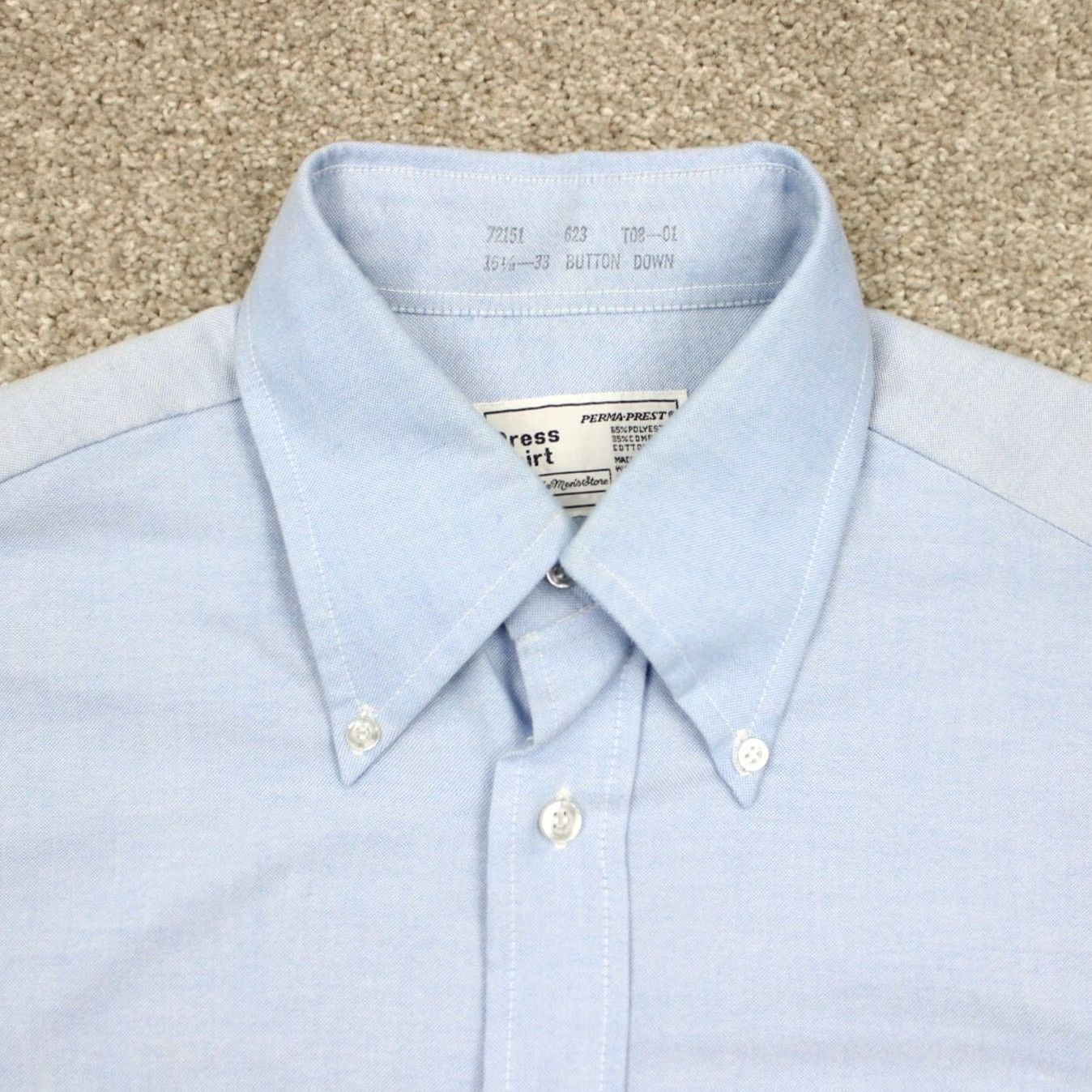 Sears Vintage Sears Dress Shirt 16 1/2 Mens Blue 1980s Long Sleeve Button 65% Polyester 35% Cotton Art Deco Small Details Size 42R - 5 Thumbnail